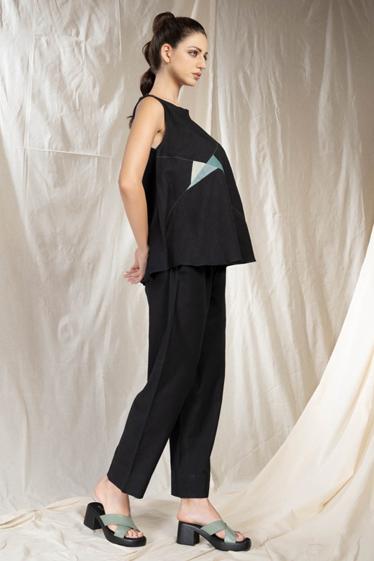 Black Applique Work Top & Pants