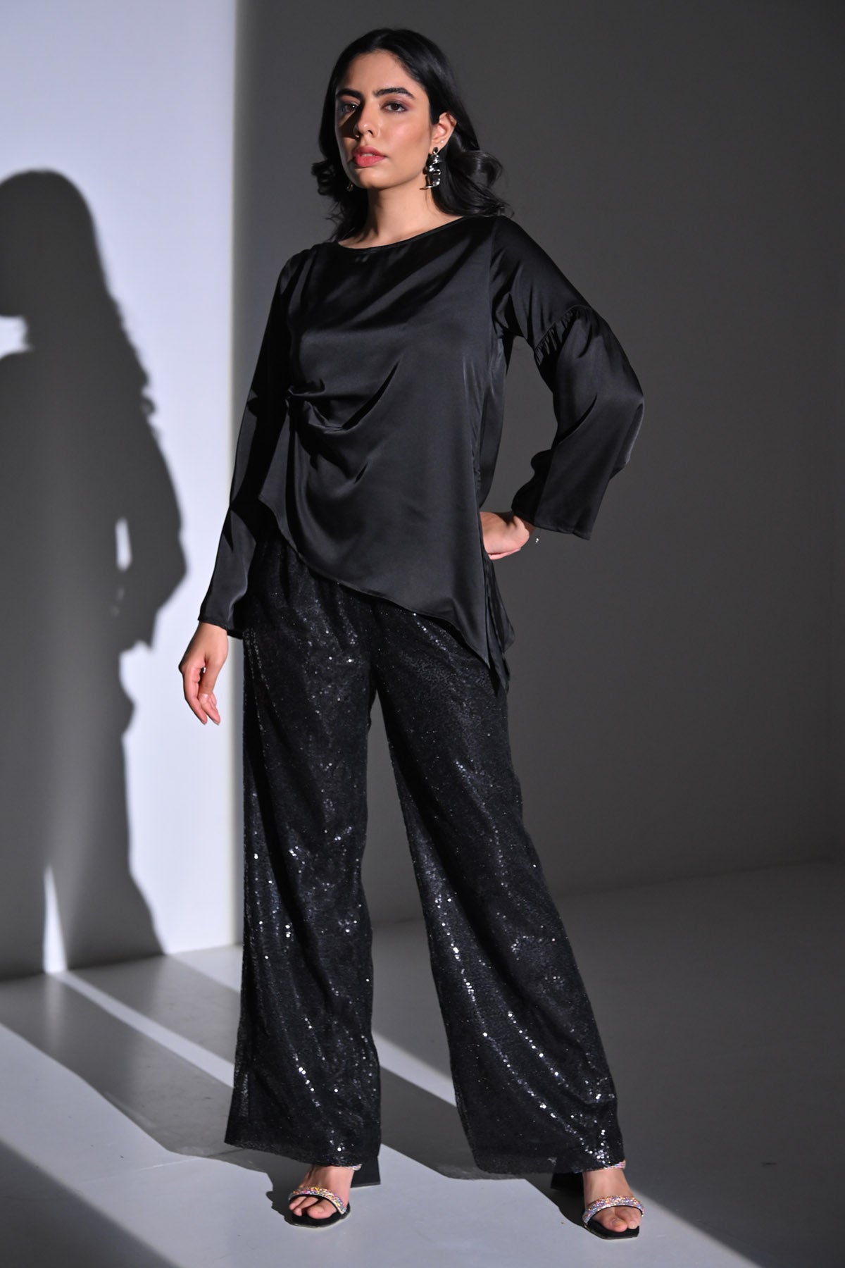 The Black Lover Black Asymmetric Co-ord Set for women online at ScrollnShops