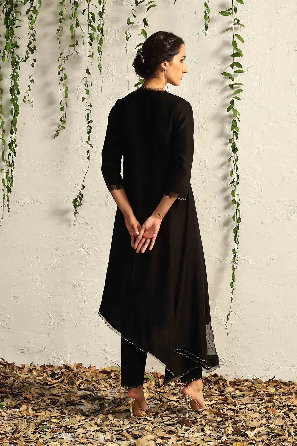 Black Asymmetrical Kurta Set