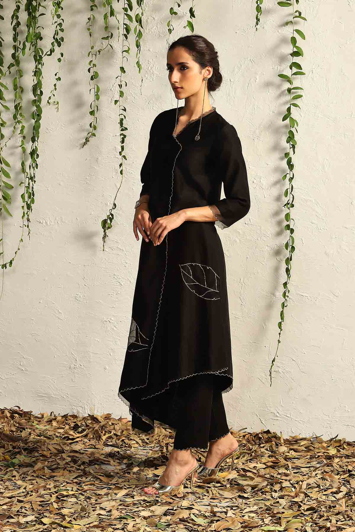 Black Asymmetrical Kurta Set