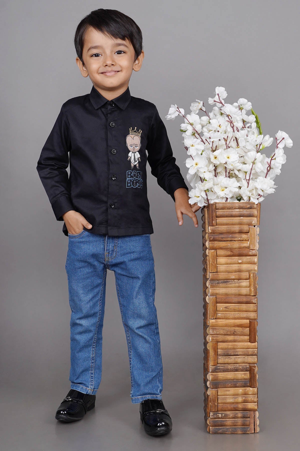 Little Brats Black Baby Embroidered Shirt for boy online at ScrollnShops