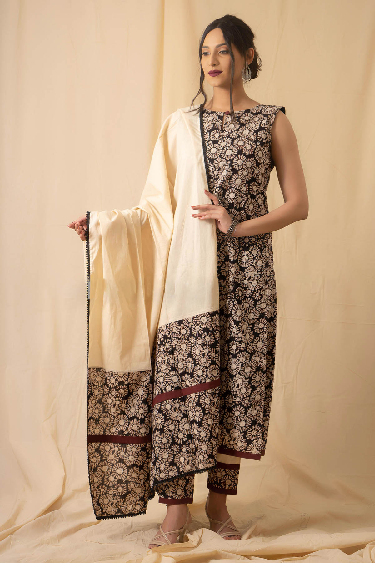 Black Bagru Printed Kurta Set