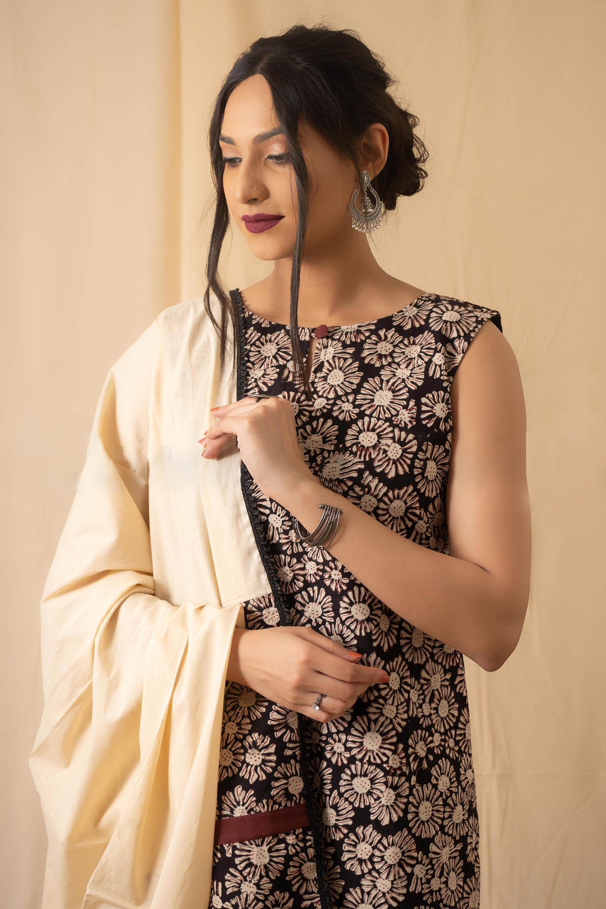 Black Bagru Printed Kurta Set