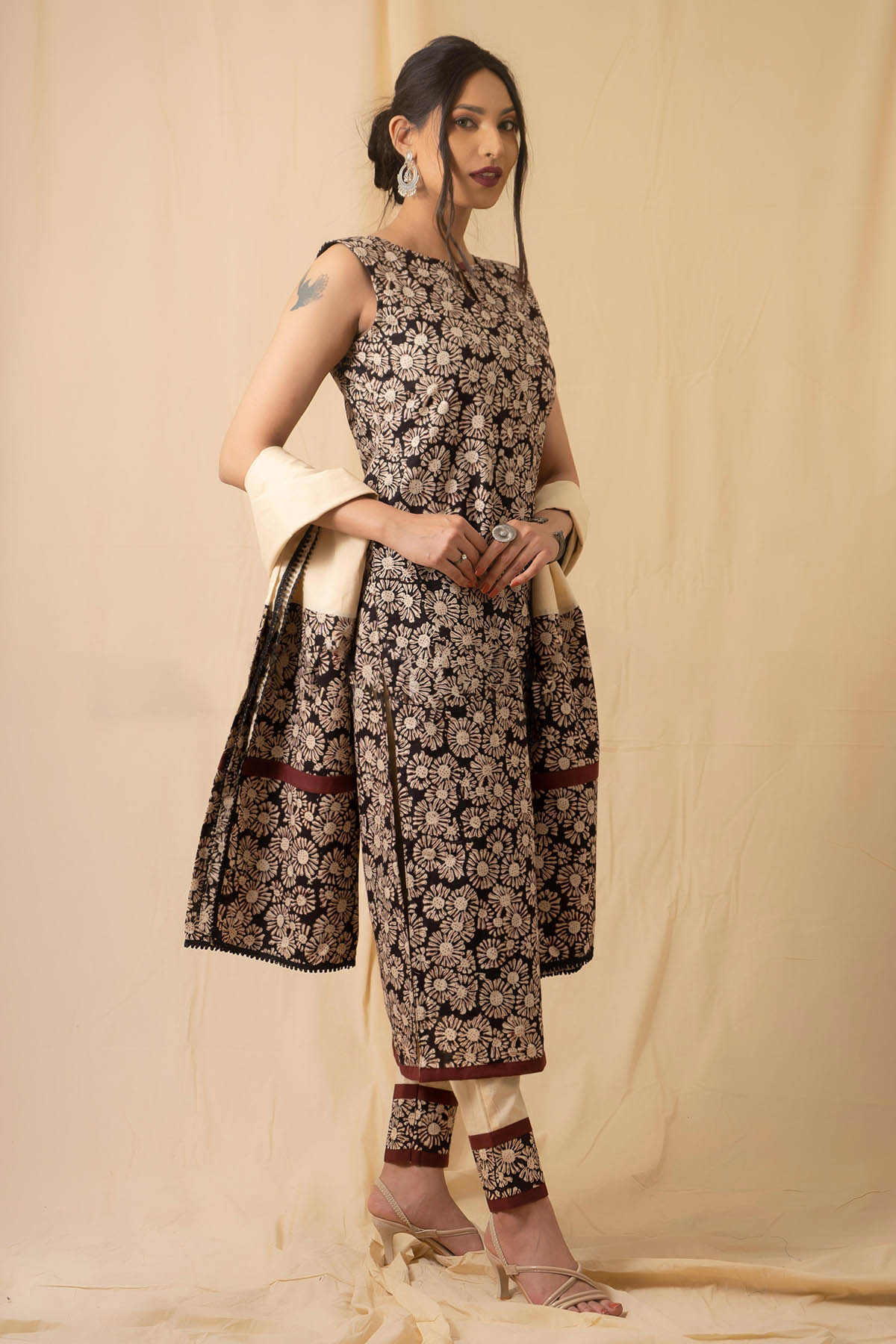 Black Bagru Printed Kurta Set