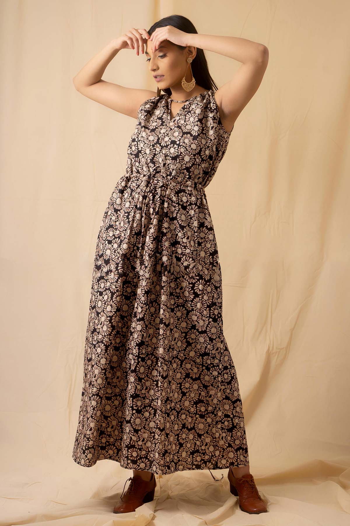 Buy Black Bagru Printed Maxi Dress for Women Online