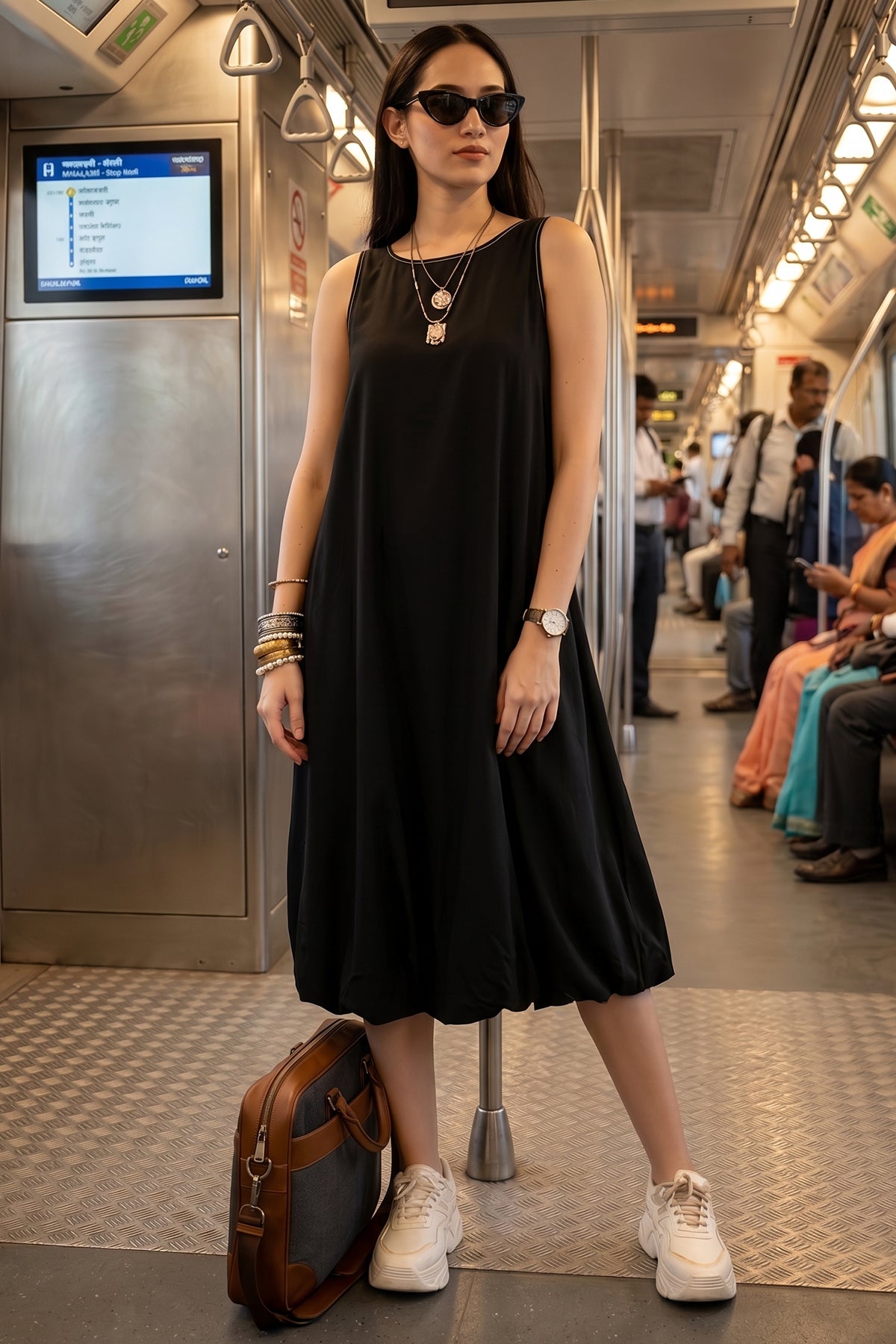 Black Bamboo Cotton Midi Dress