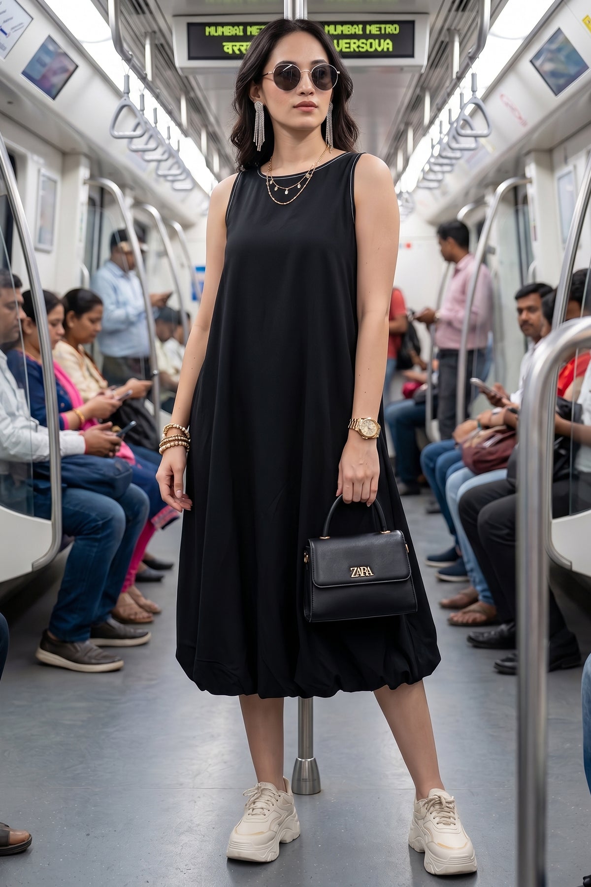 Black Bamboo Cotton Midi Dress