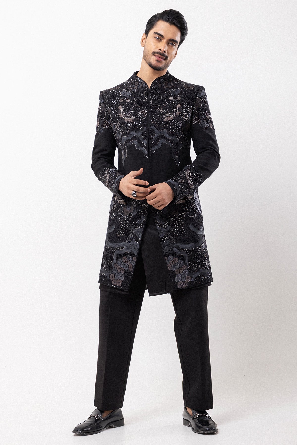 Buy Black Bamsilk Abstract Jacket for men by Paarsh Atelier online available at scrollnshops