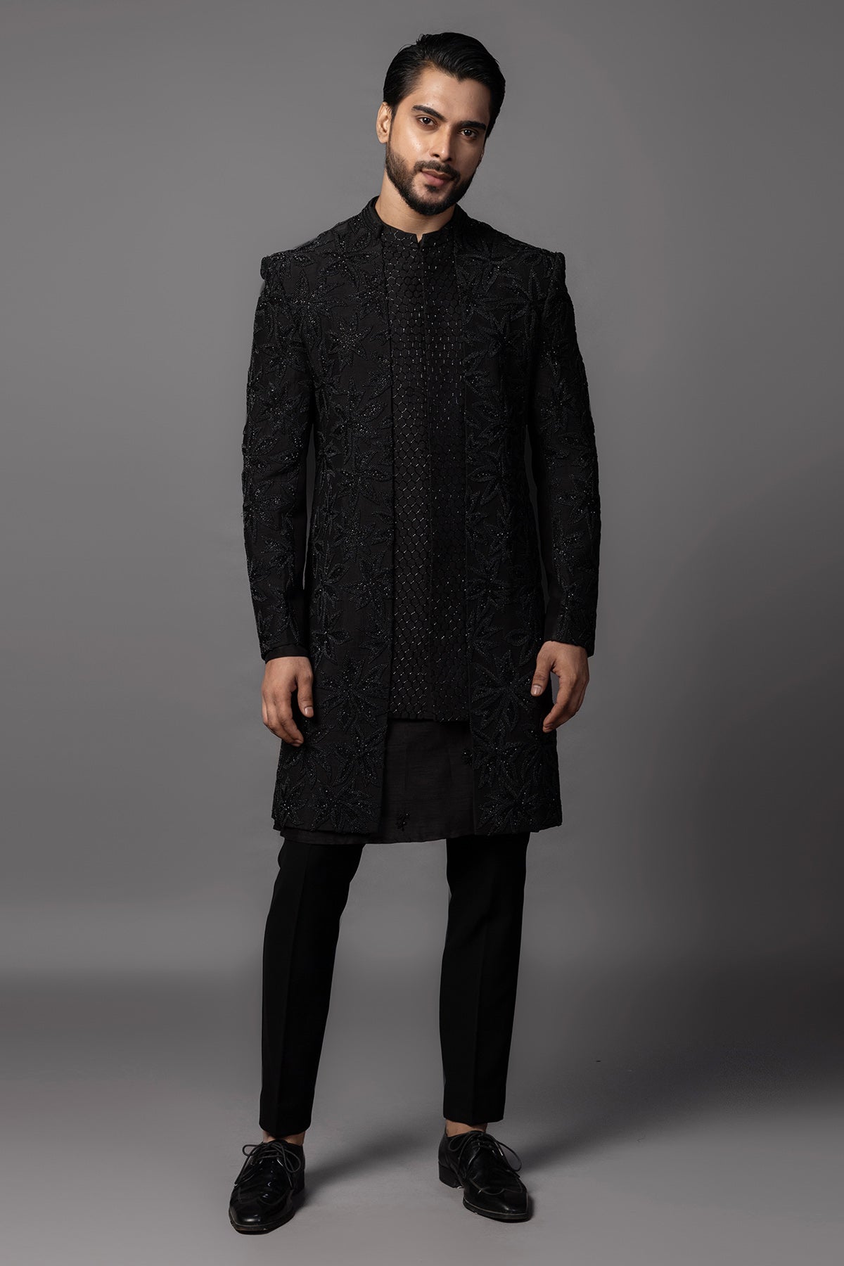 Buy Black Bamsilk Moti Achkan Set for men by Paarsh Atelier online available at scrollnshops