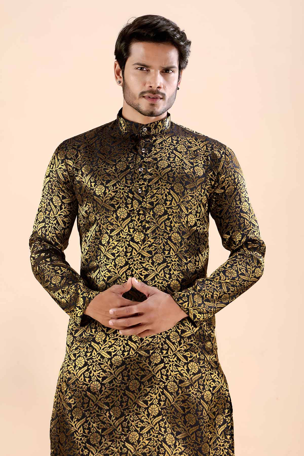 Black Banarasi Jacquard Kurta