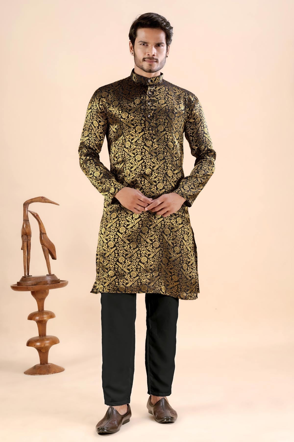 Buy Black Banarasi Jacquard Kurta for women by Priyanka Jain online available at scrollnshops