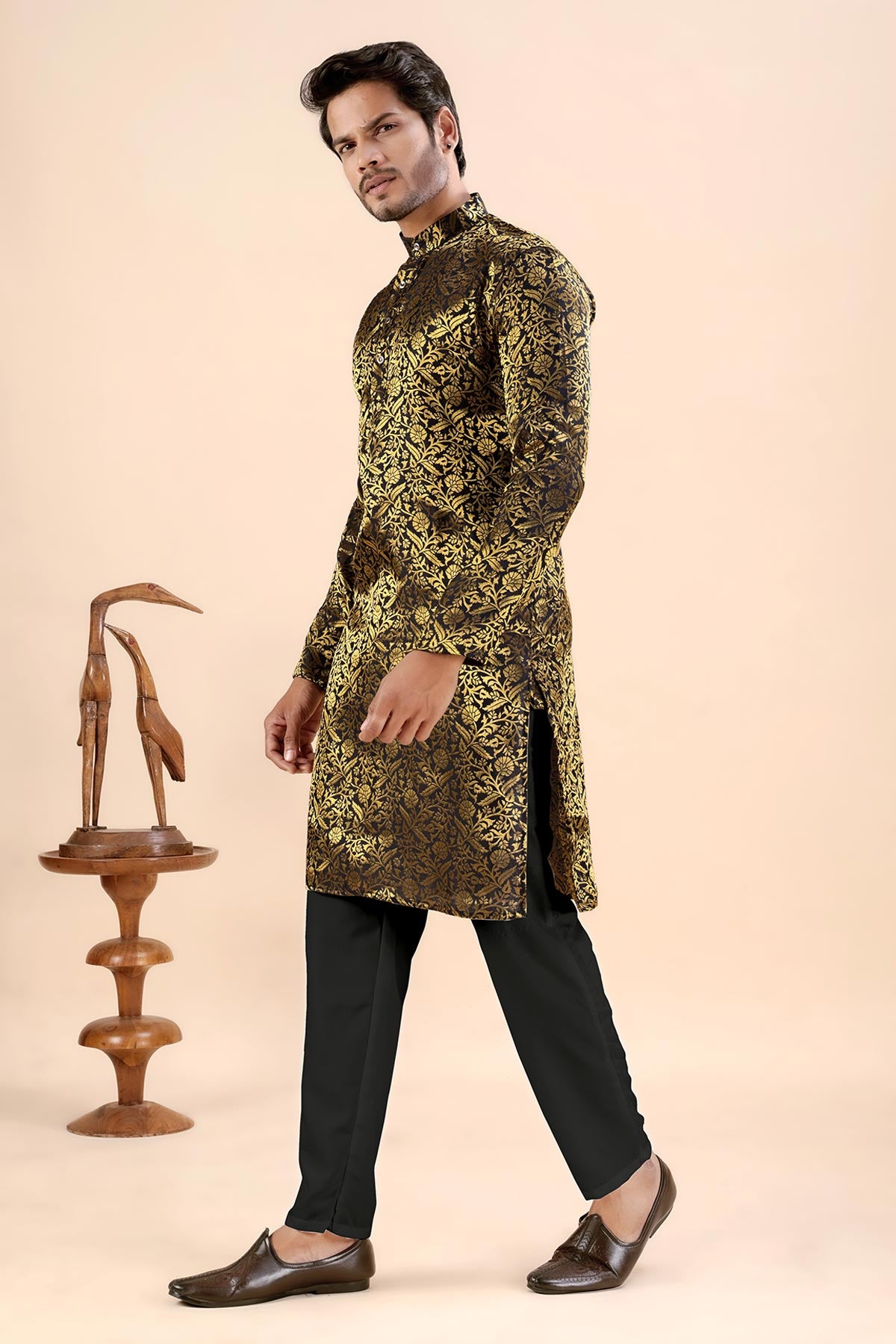 Black Banarasi Jacquard Kurta