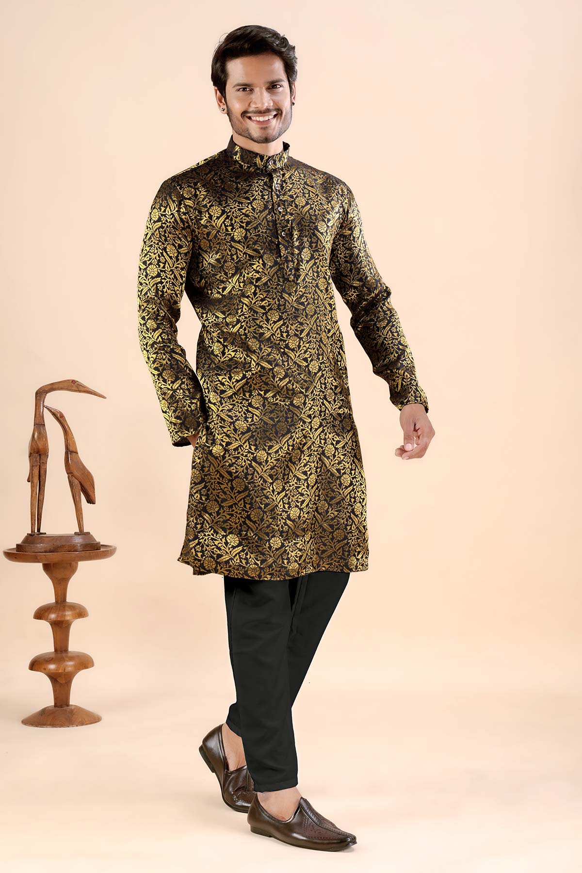 Black Banarasi Jacquard Kurta