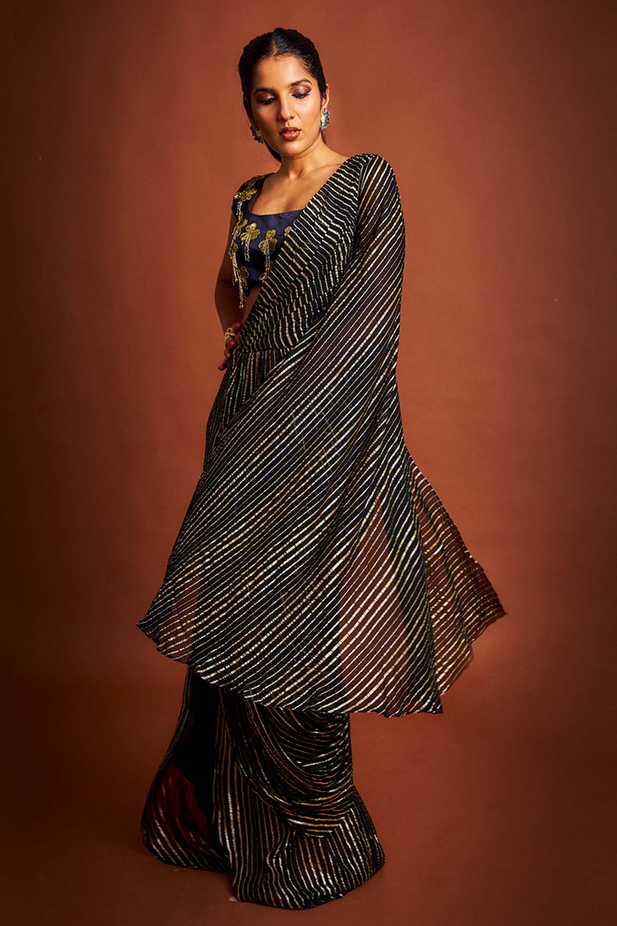 Black Beaded Detailed Saree Set