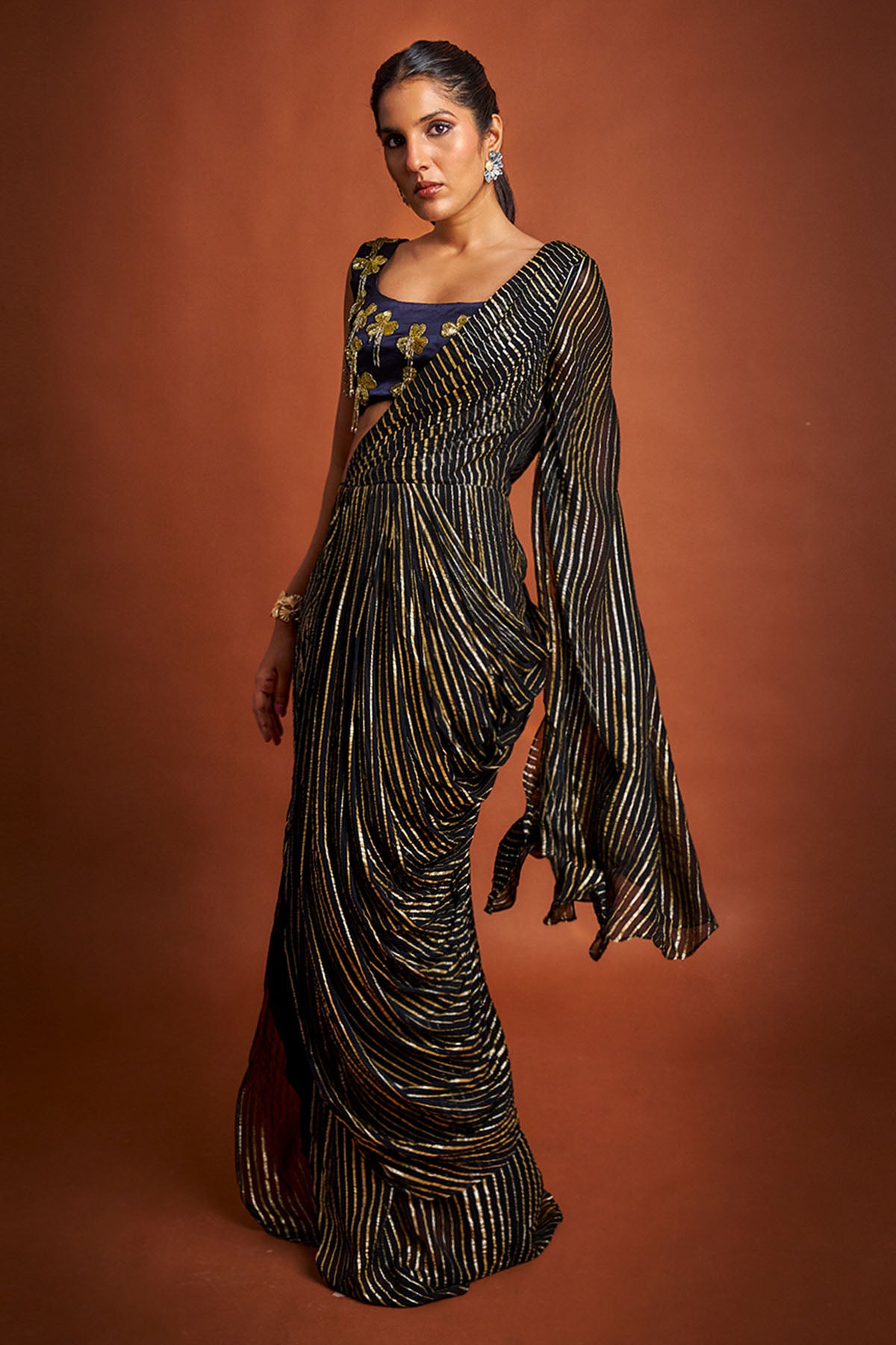 Black Beaded Detailed Saree Set