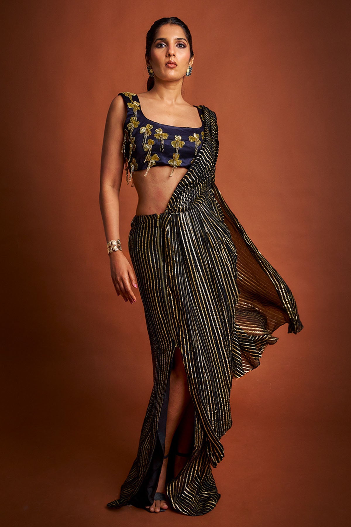 Buy Black Beaded Detailed Saree Set for women by Ricka Gauba online available at scrollnshops