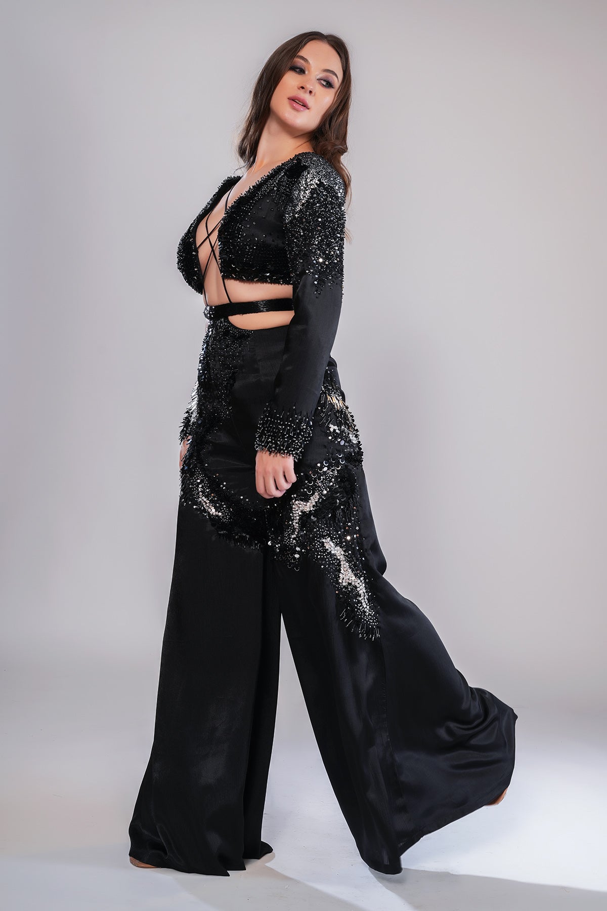 Black Beads Embellished Jumpsuit