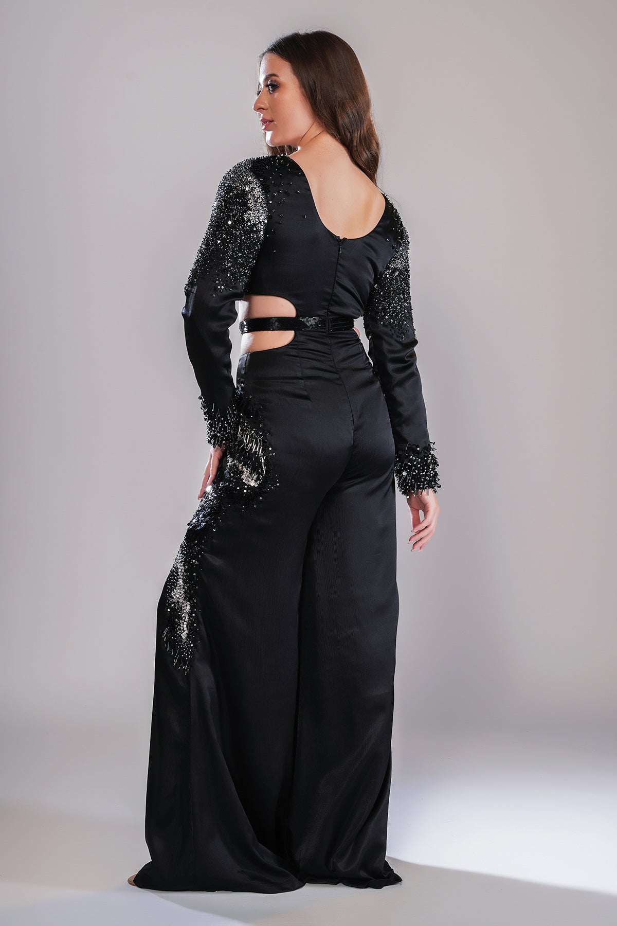 Black Beads Embellished Jumpsuit