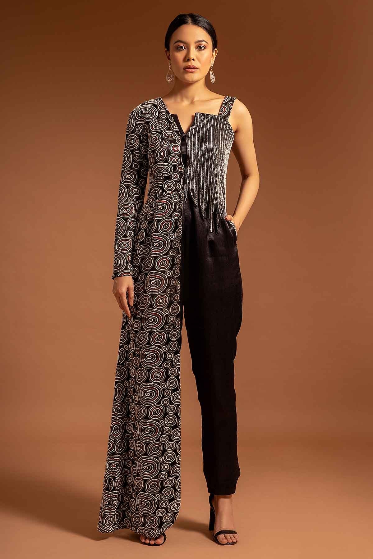 Buy Black Beads Embroidered Jumpsuit by Sejal Kamdar at ScrollnShops