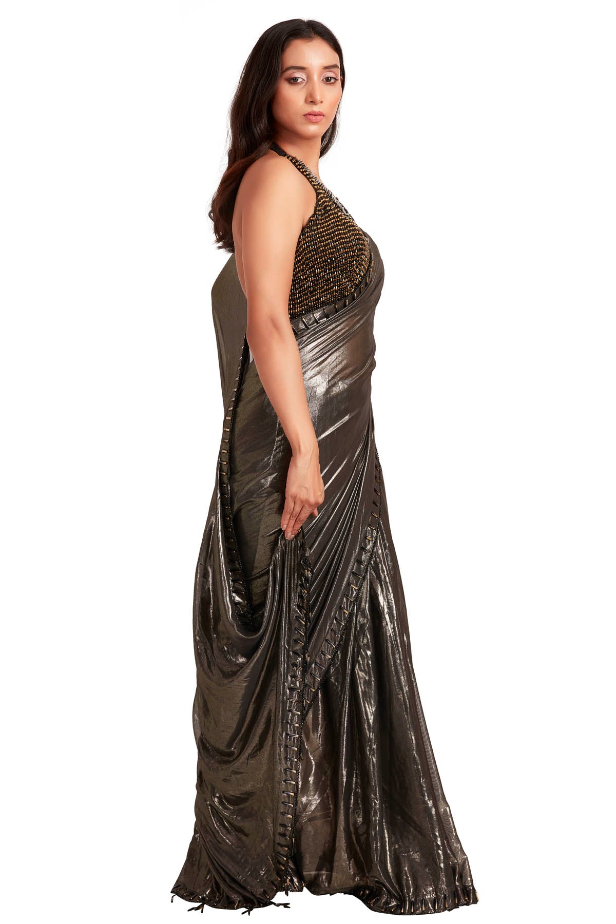 Black Beads Embroidered Saree