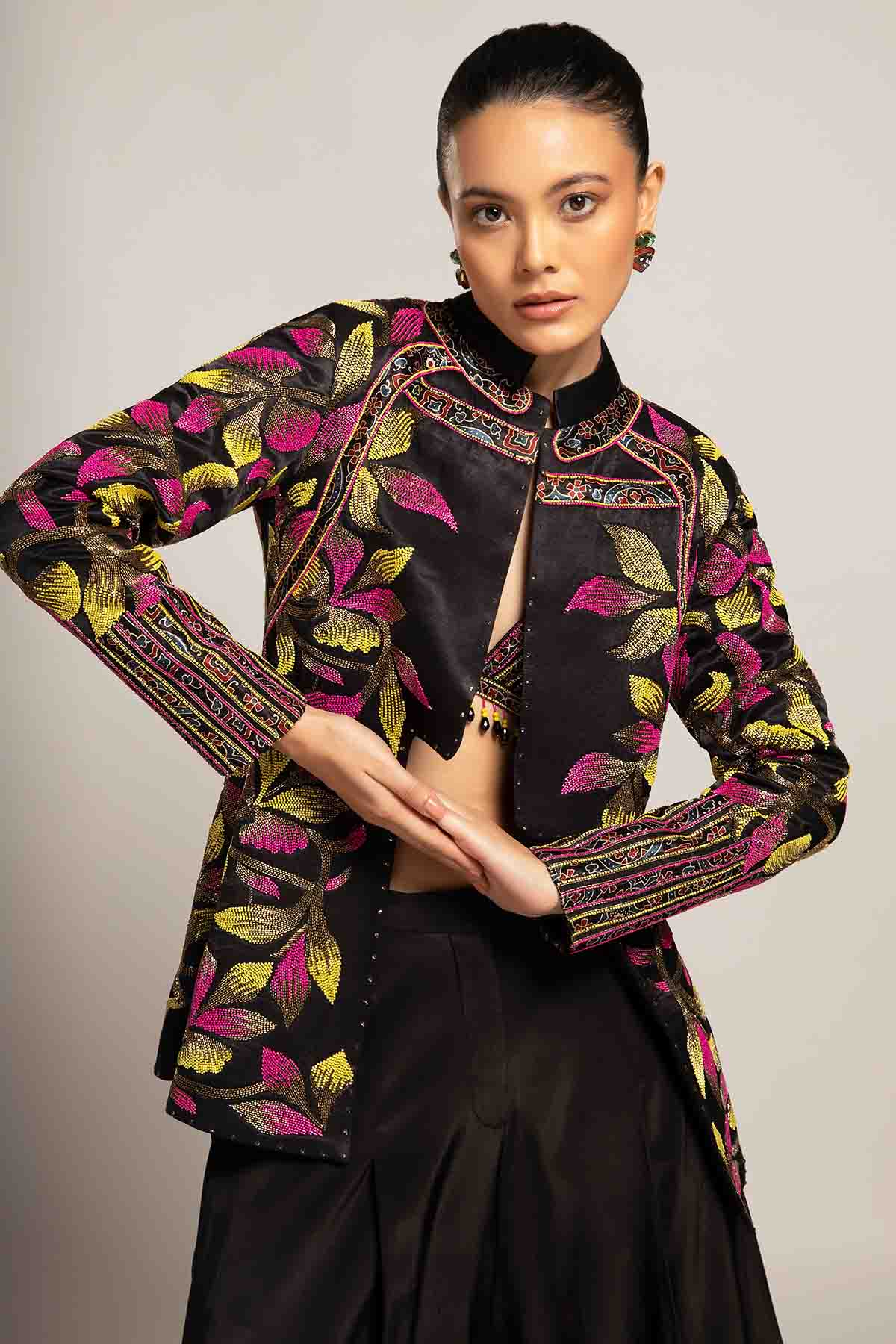 Black Beadwork Indo-Western Set