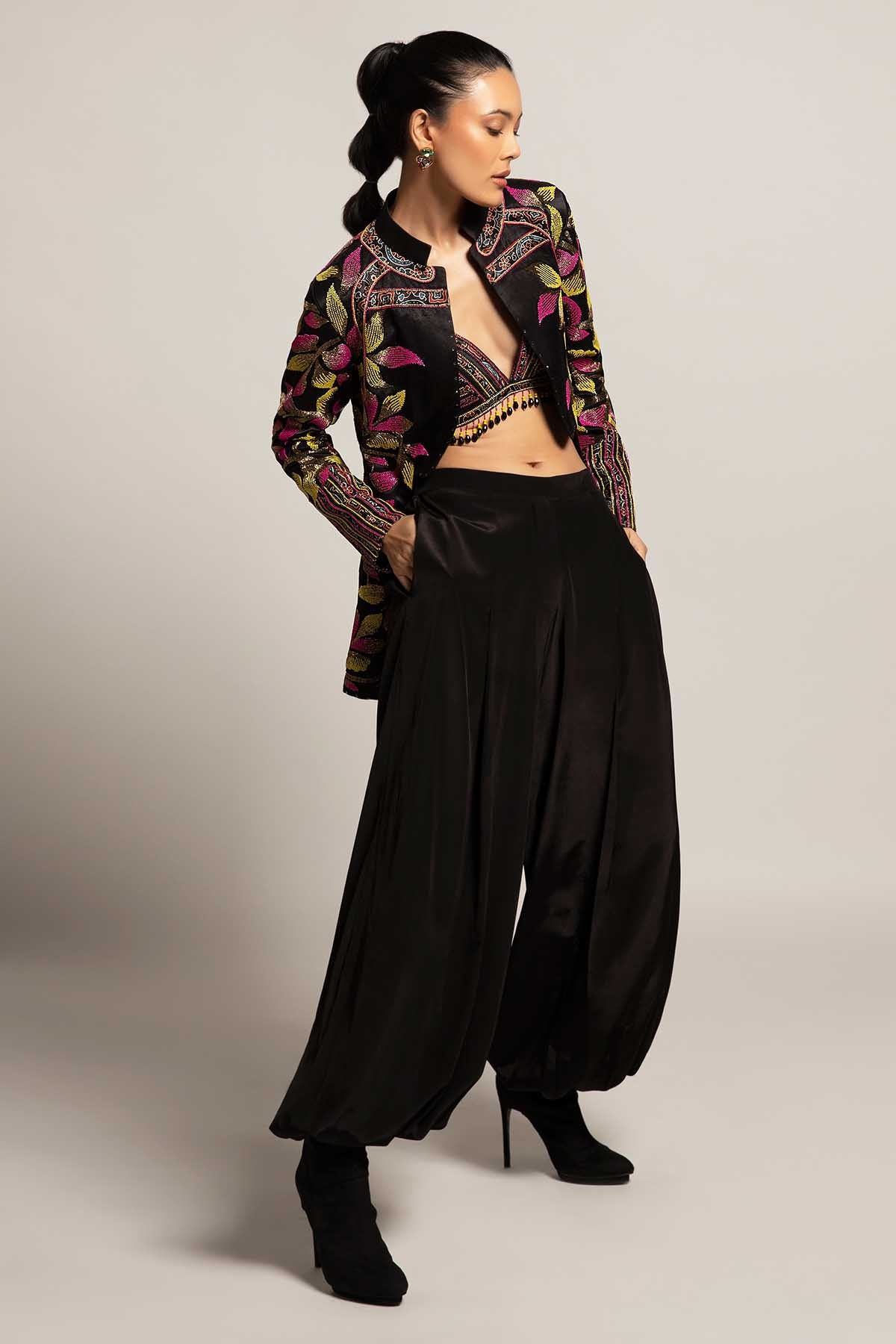 Black Beadwork Indo-Western Set