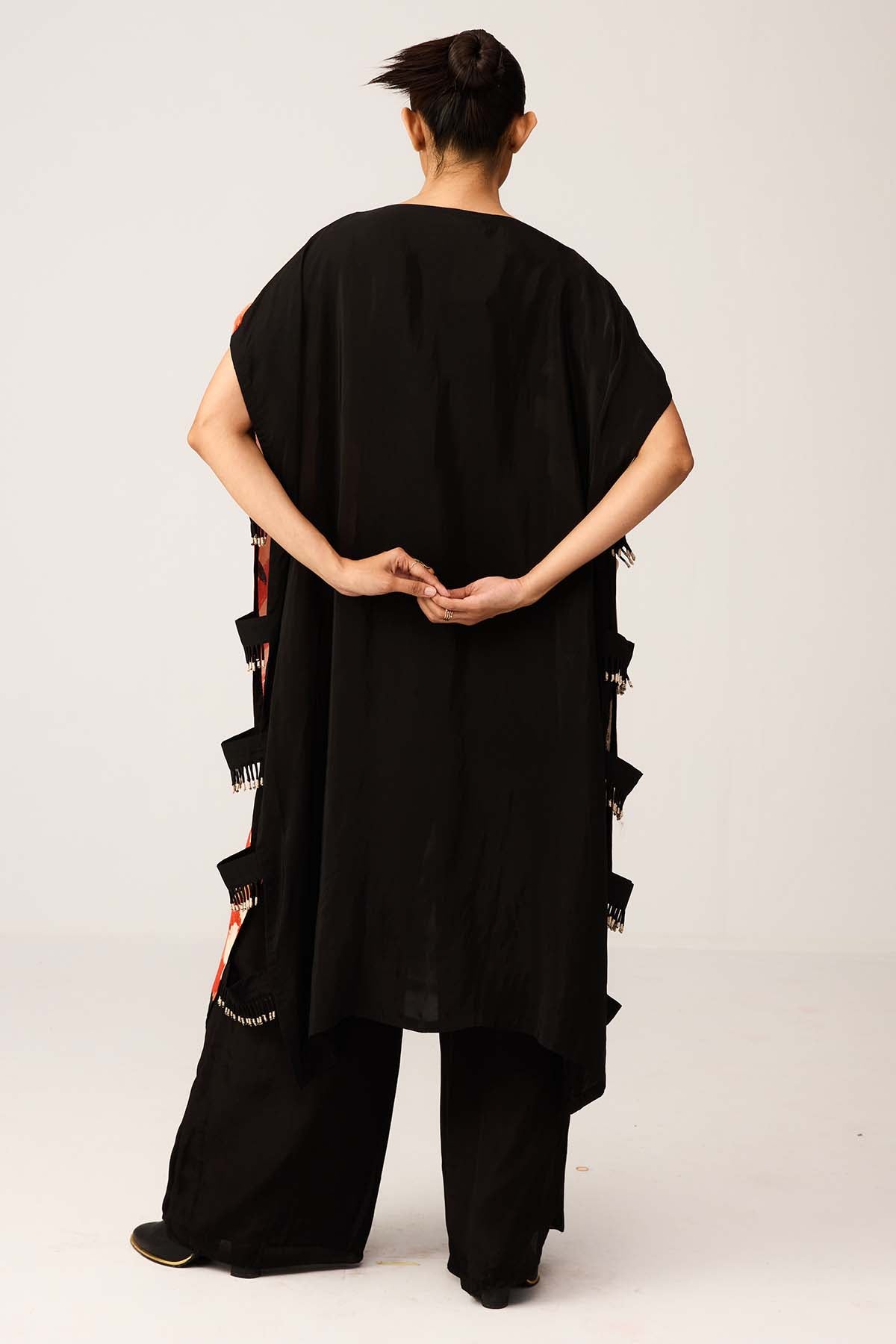 Black & Beige Printed Kaftan Set