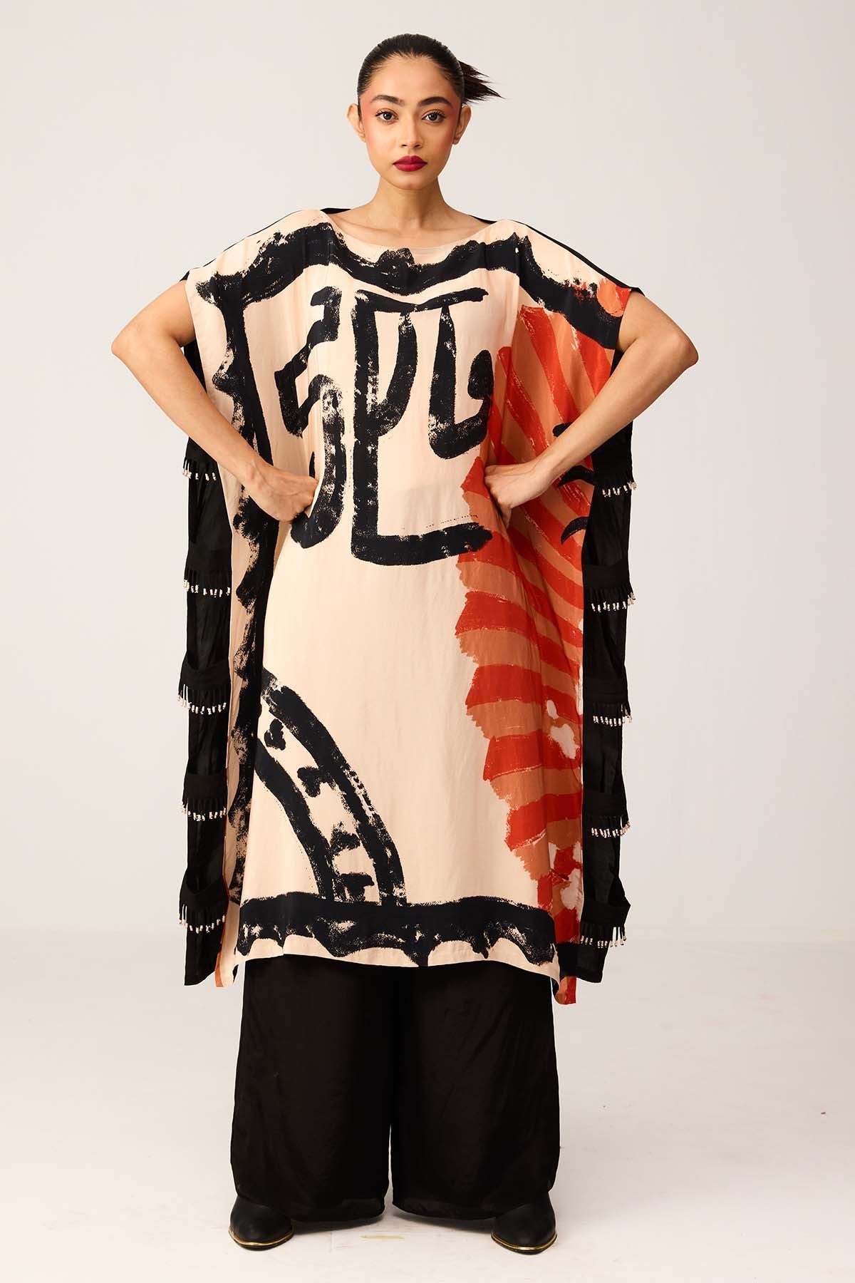 Buy Black & Beige Printed Kaftan Set by Shristi Chetani for women online at ScrollnShops
