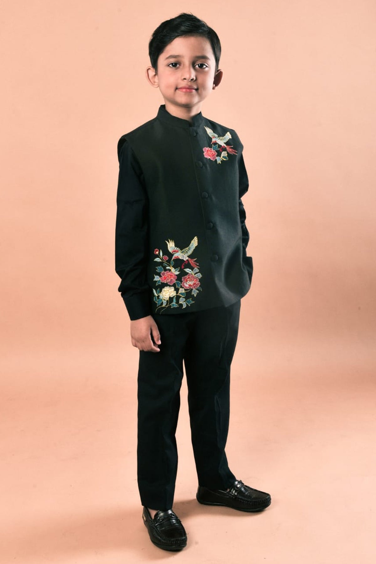 Buy Black Bird Embroidery Suit Set for boy by Little Brats online available at scrollnshops