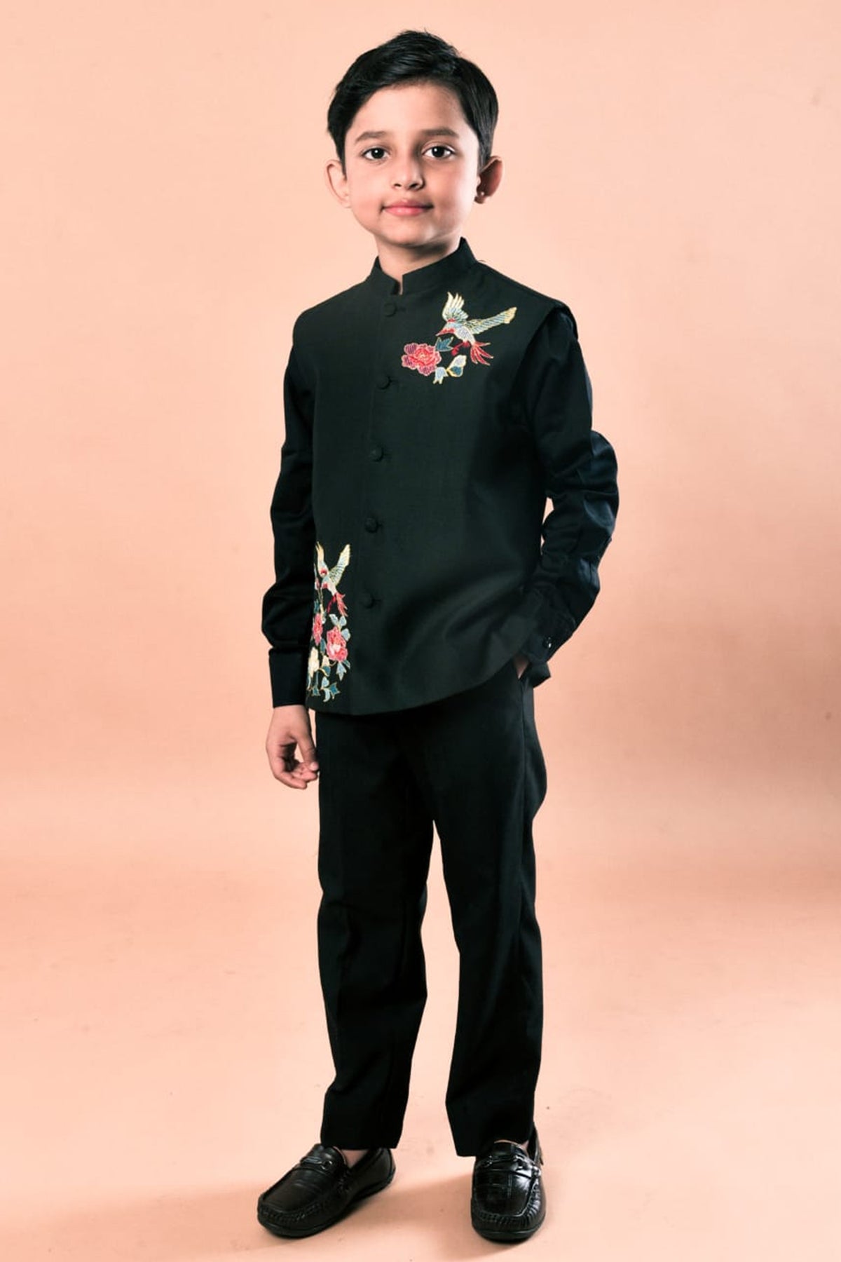 Black Bird Embroidery Suit Set