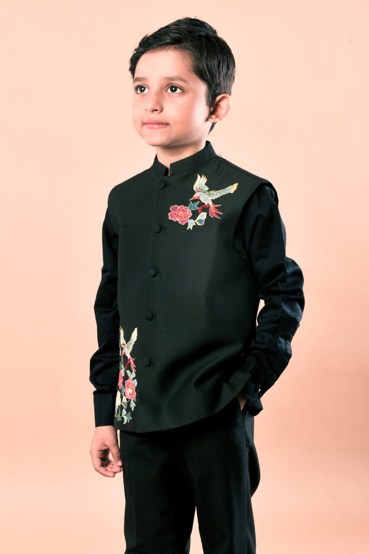 Black Bird Embroidery Suit Set