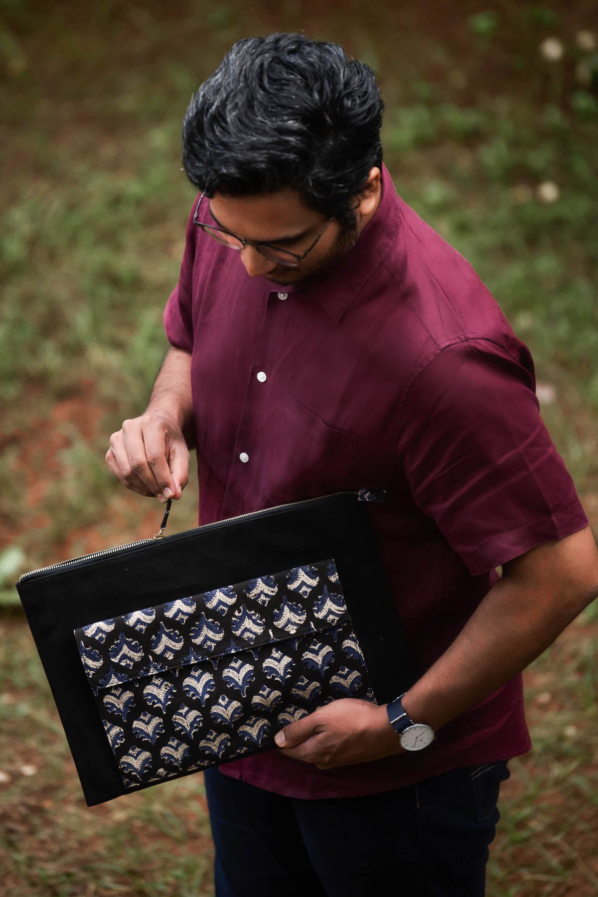 Black & Blue Canvas Laptop Sleeve