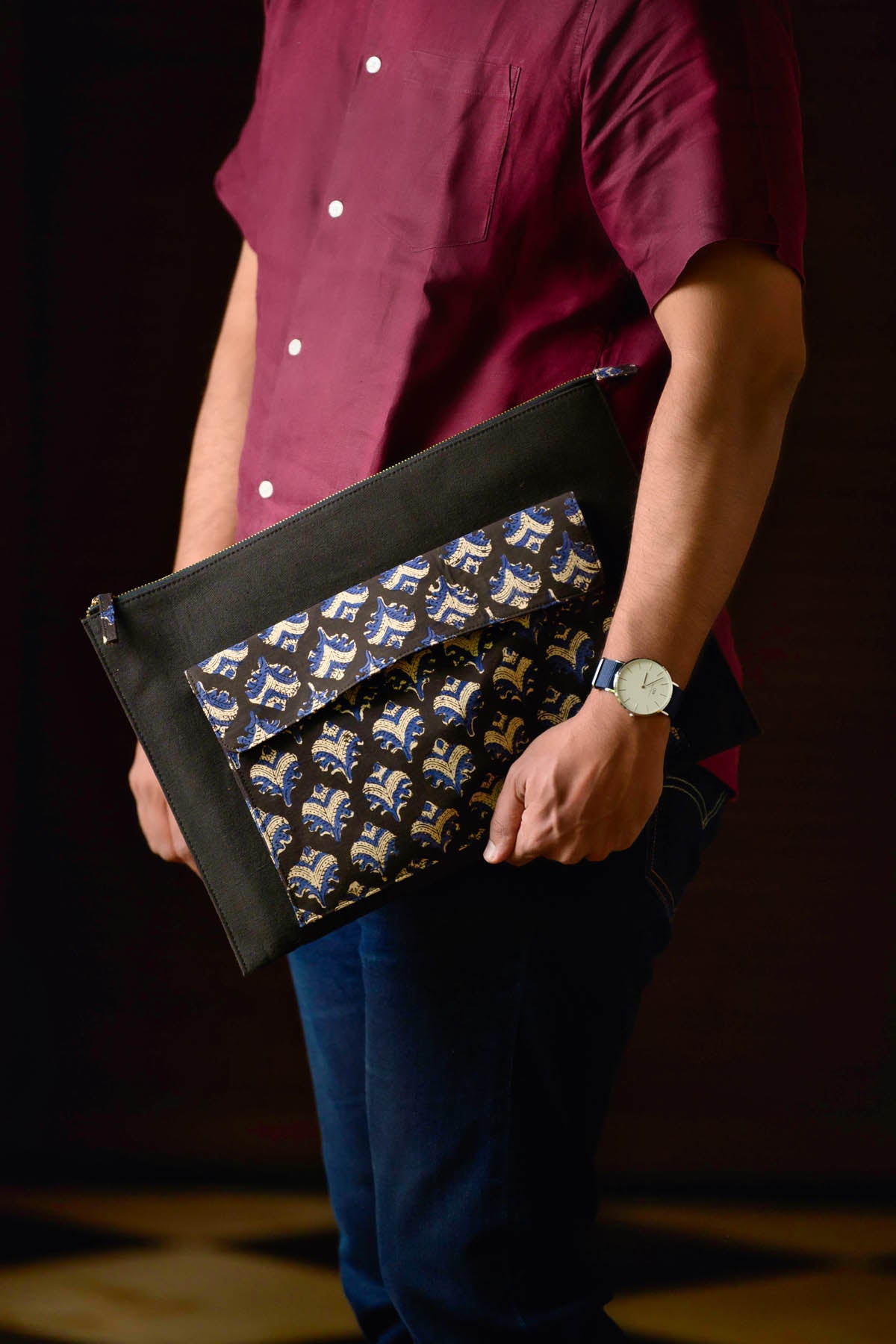 Black & Blue Canvas Laptop Sleeve