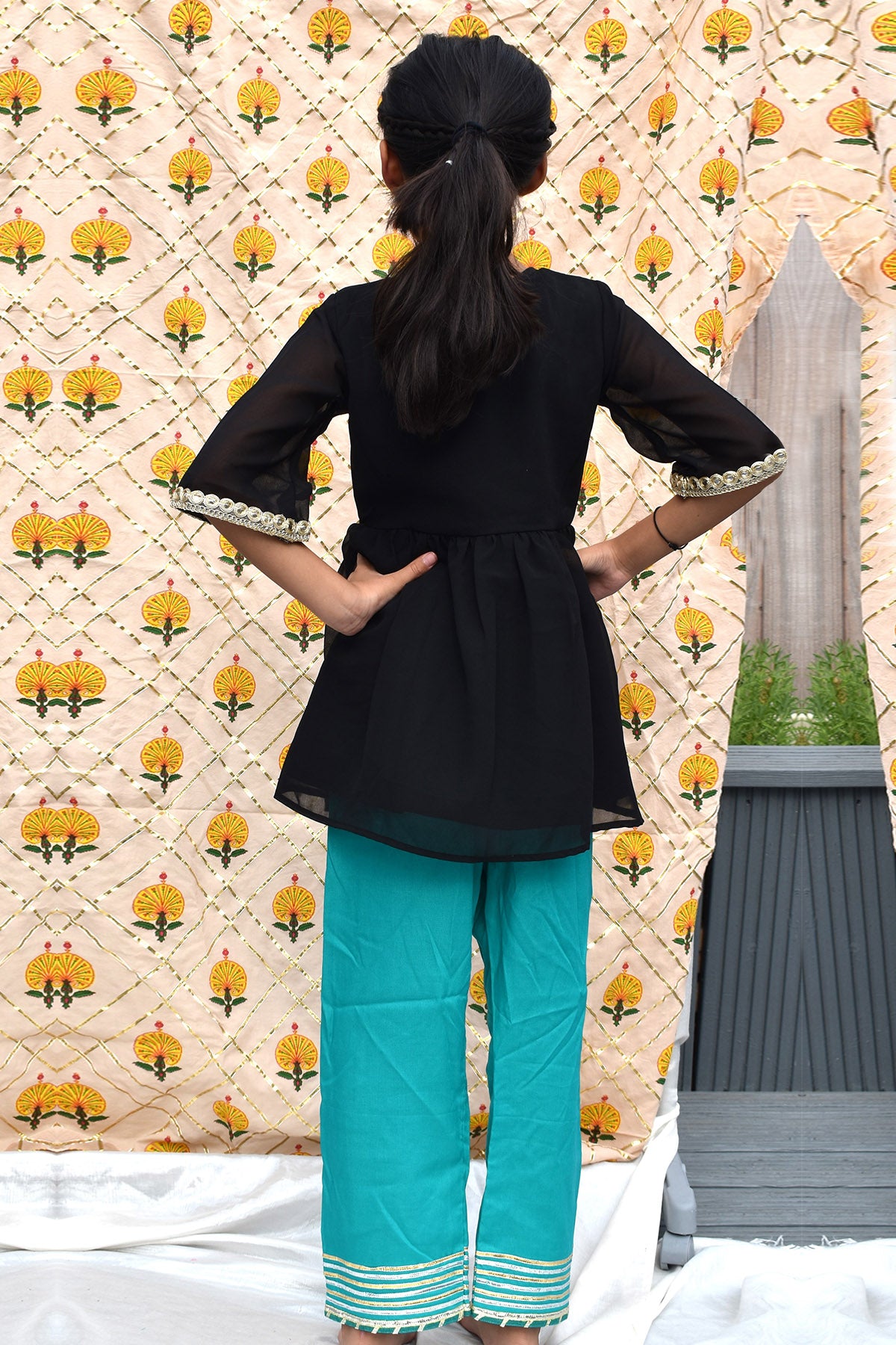 Black & Blue Peplum Kurta Set