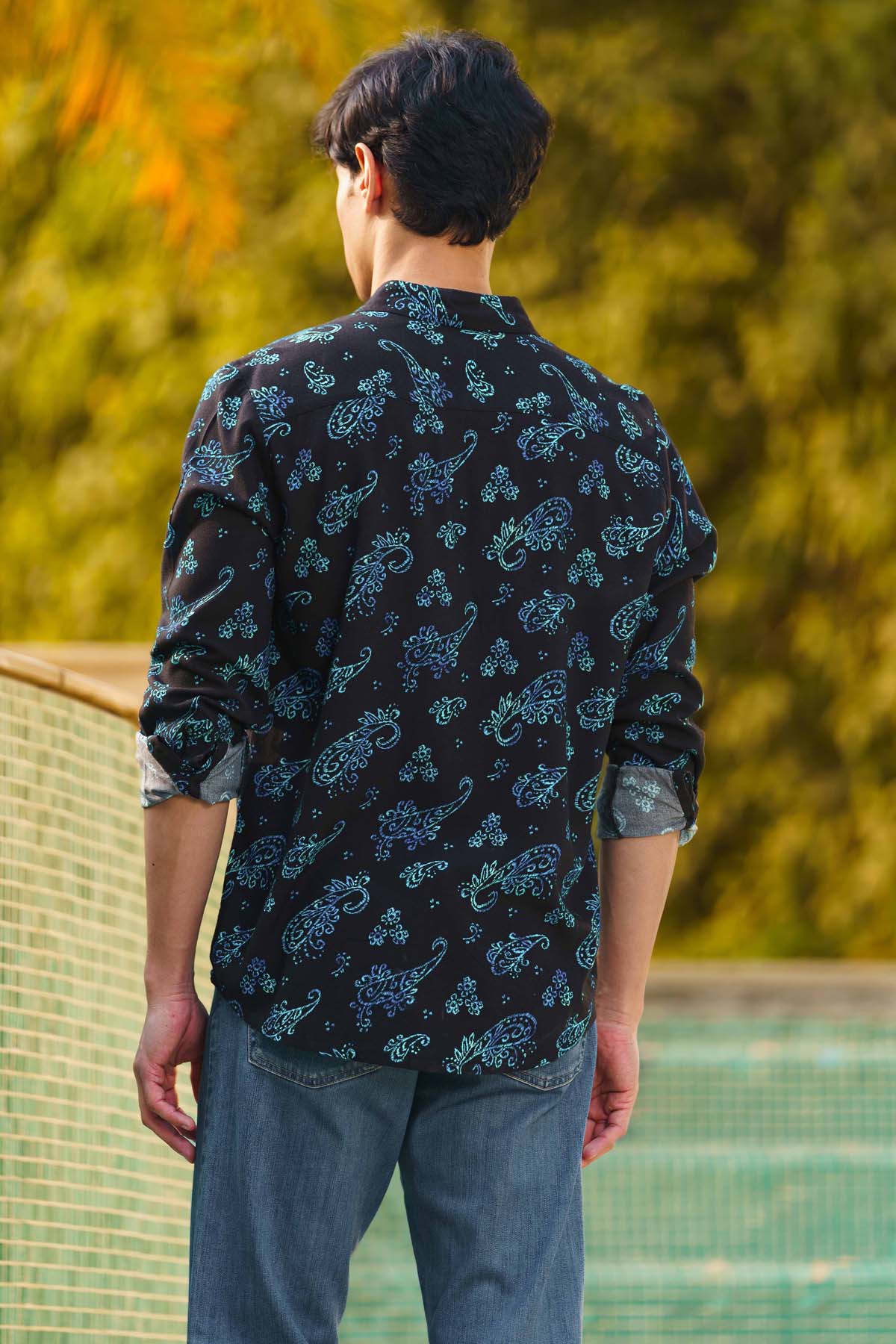 Black & Blue Rayon Print Shirt