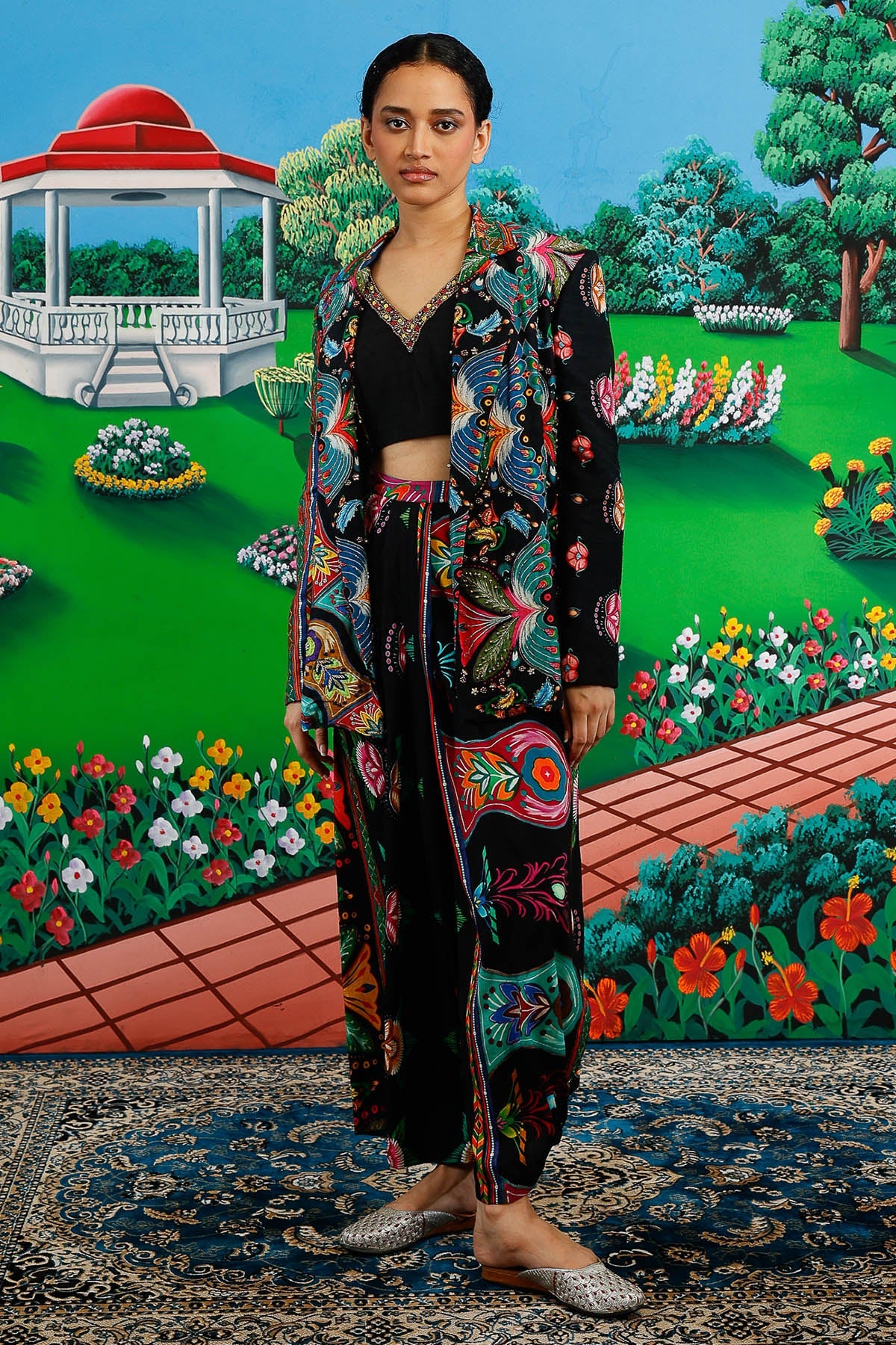 Buy Black Bold Printed Co-ord Set for women by Saksham Neharicka online available at scrollnshops