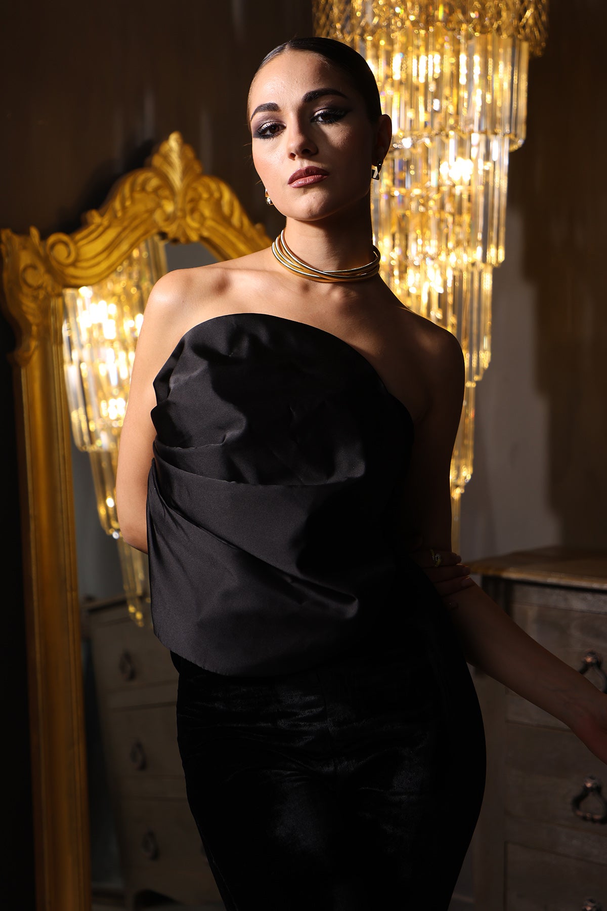 Black Bow Drape Tube Jumpsuit