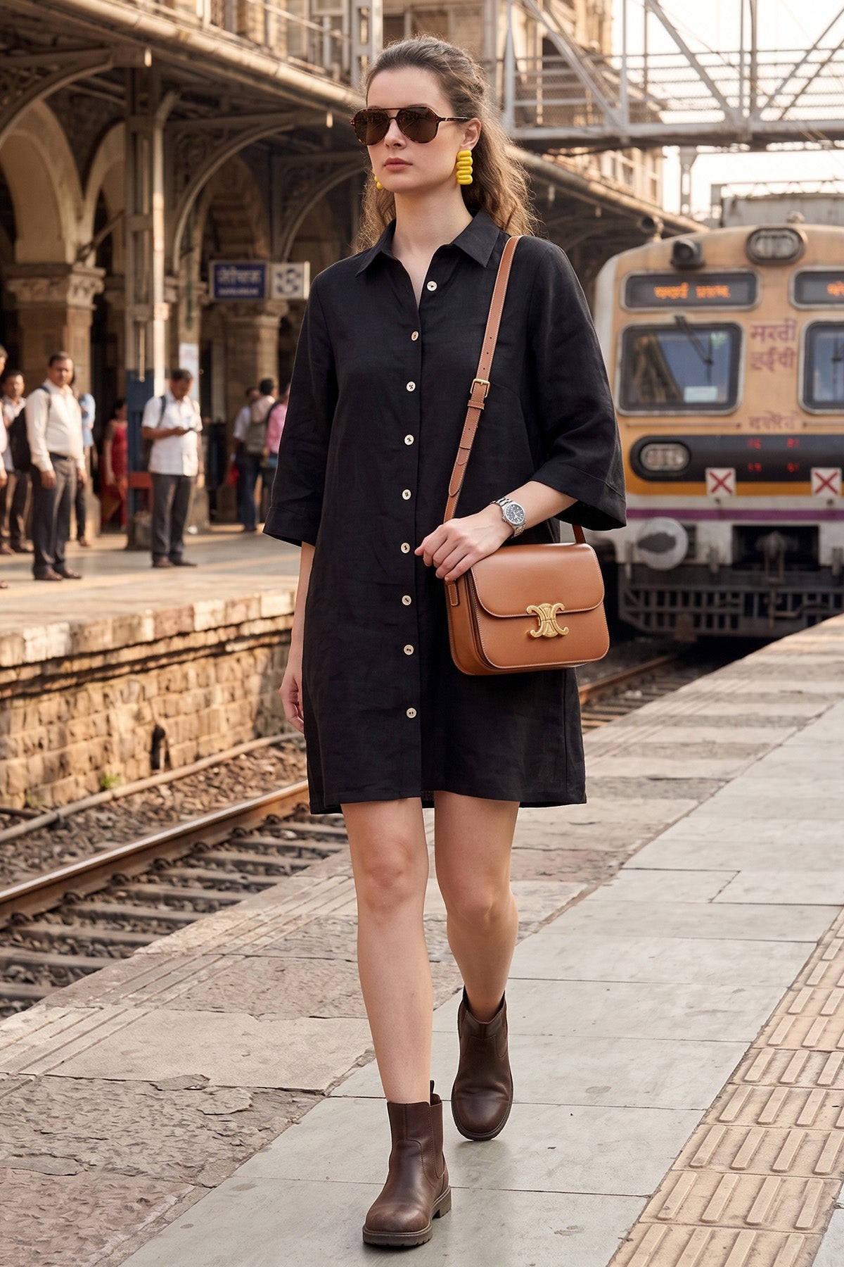 Buy Black Button Collar Shirt Dress for women by Sneha B online available at scrollnshops