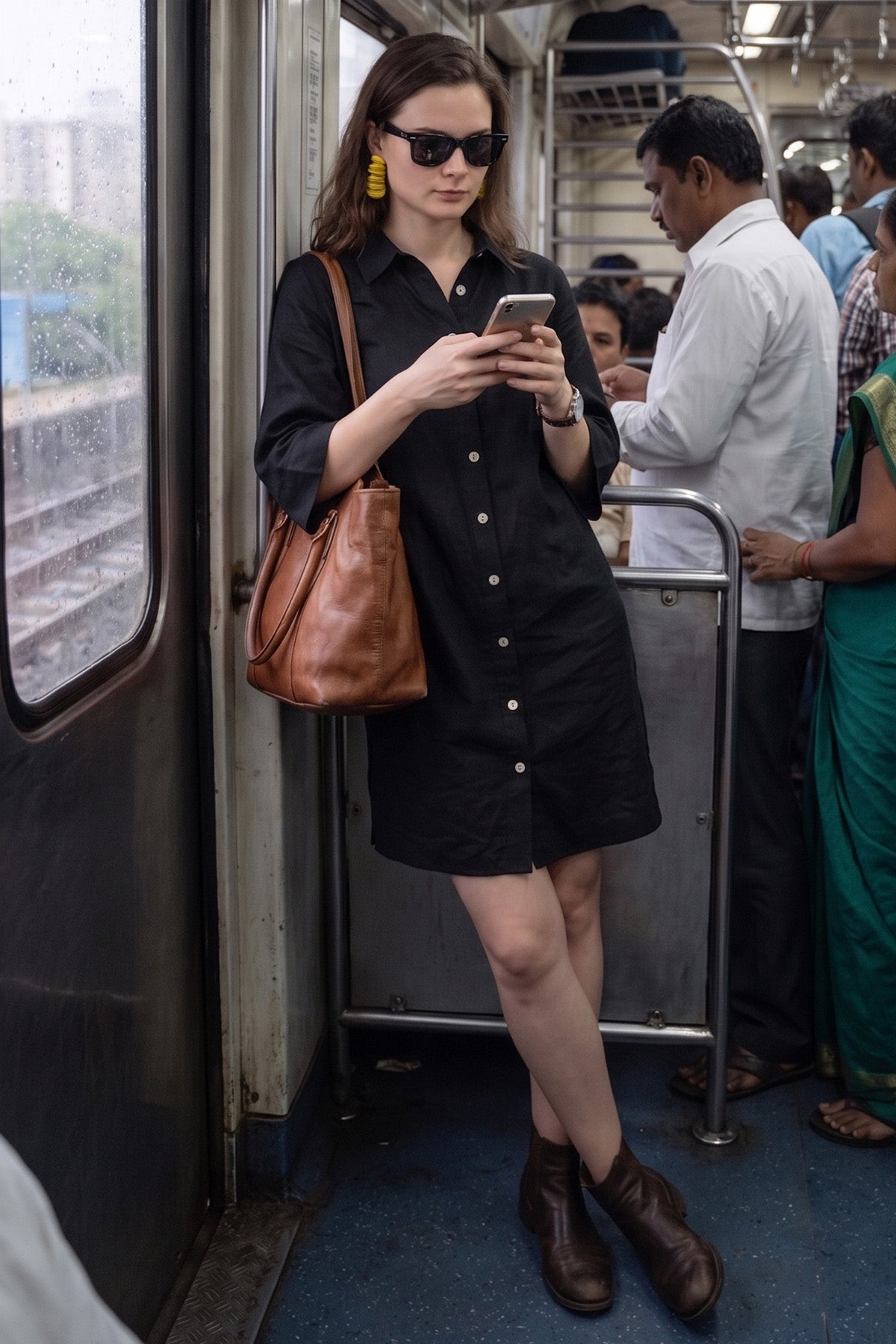 Black Button Collar Shirt Dress