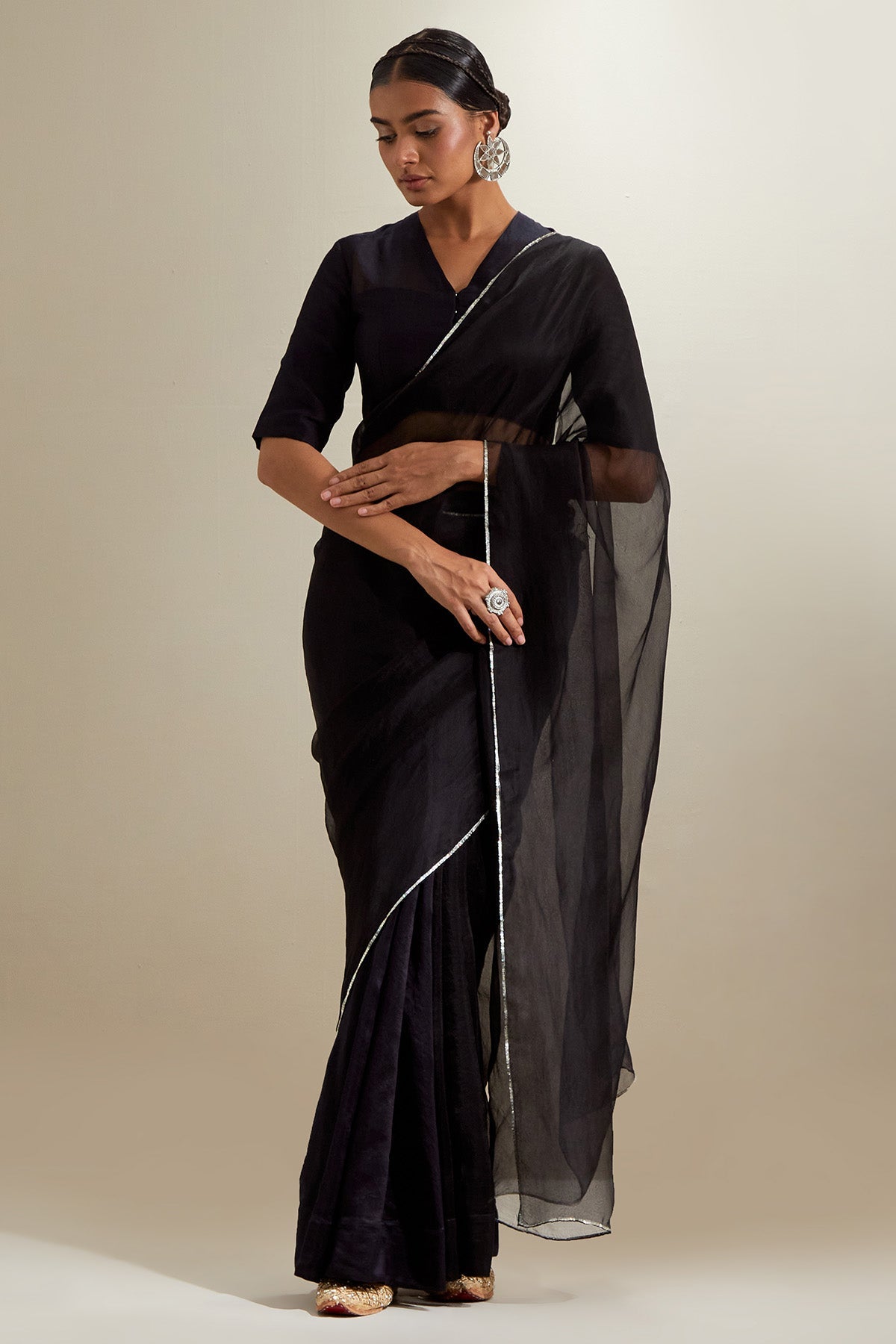 Buy Black Chanderi & Katan Saree for women by Vinusto online available at scrollnshops
