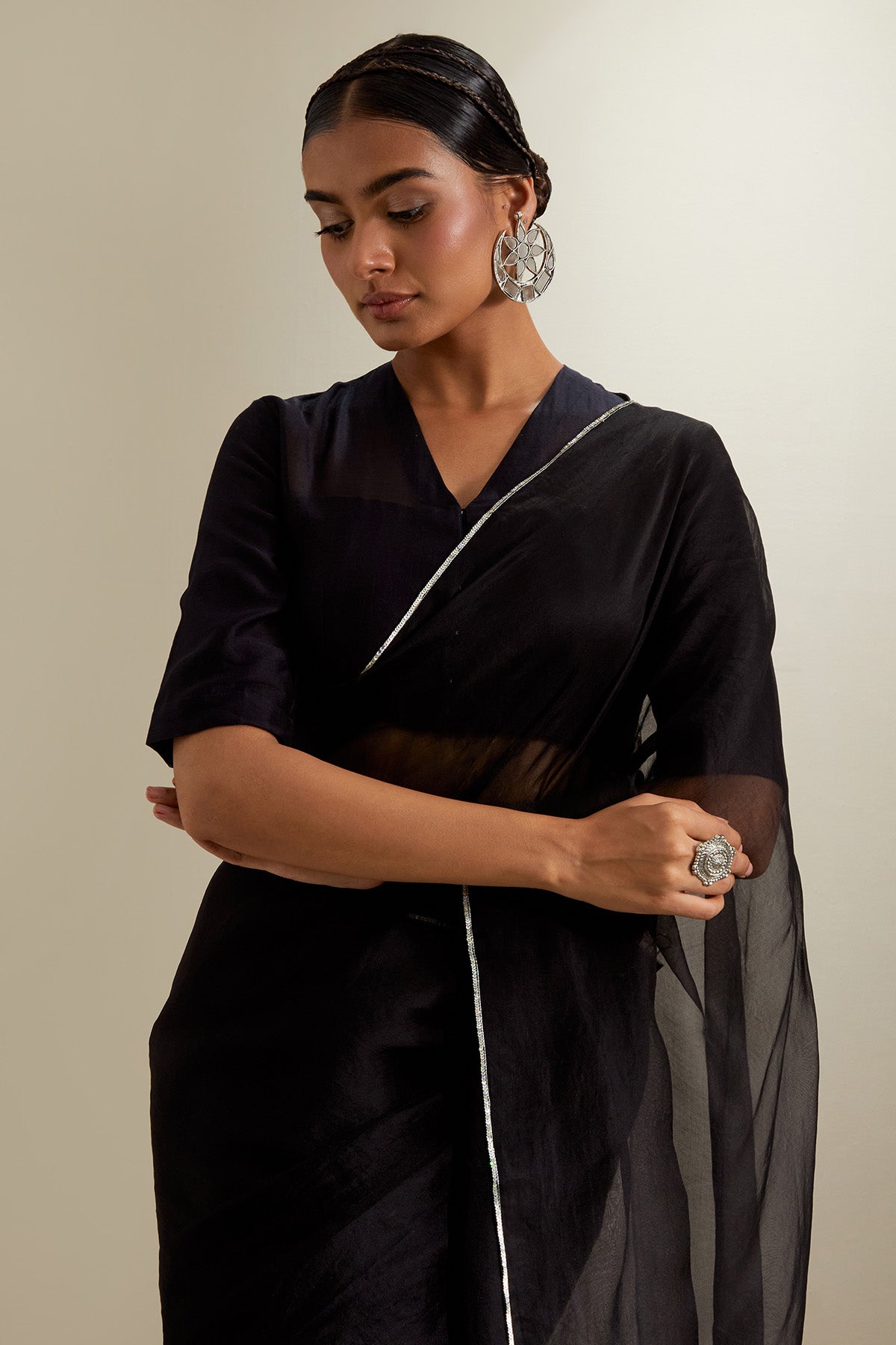 Black Chanderi & Katan Saree