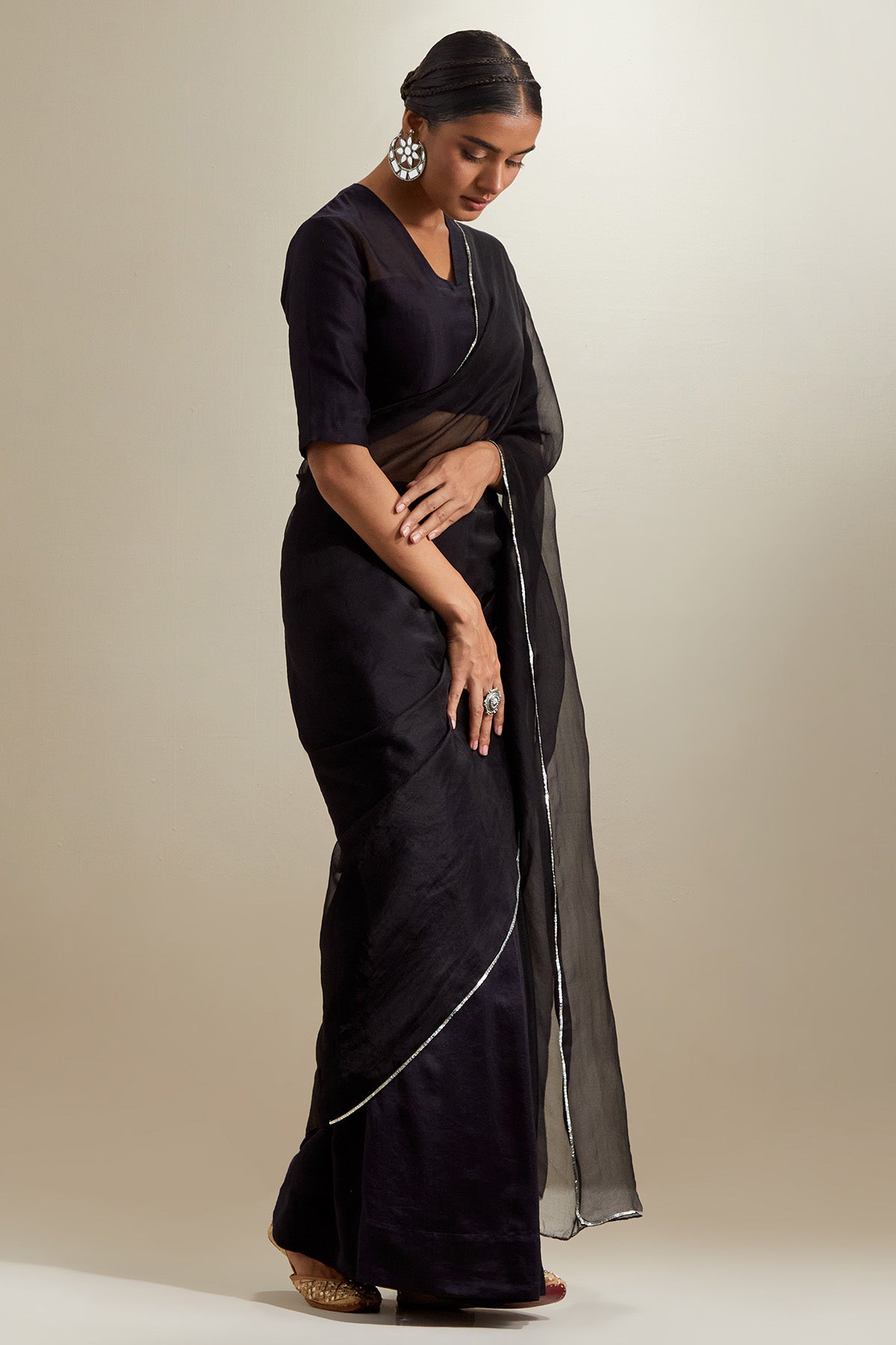 Black Chanderi & Katan Saree