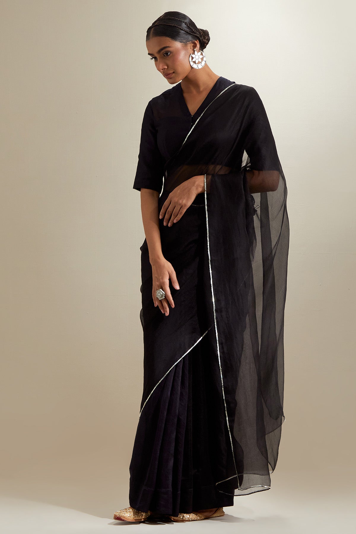 Black Chanderi & Katan Saree