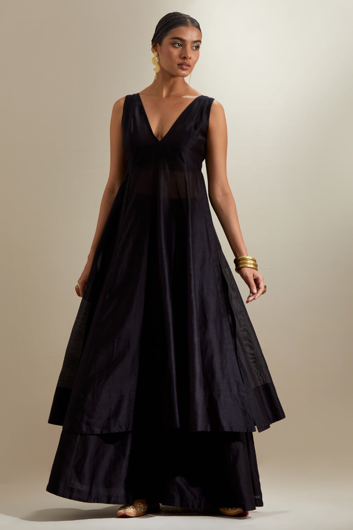 Buy Black Chanderi Kurta & Palazzo for women by Vinusto online available at scrollnshops