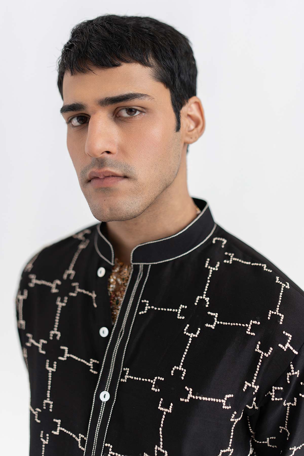 Chanderi Short Black Kurta Pant