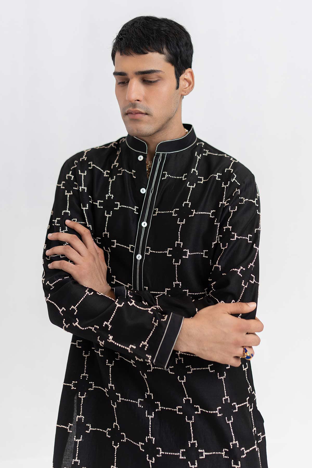 Chanderi Short Black Kurta Pant