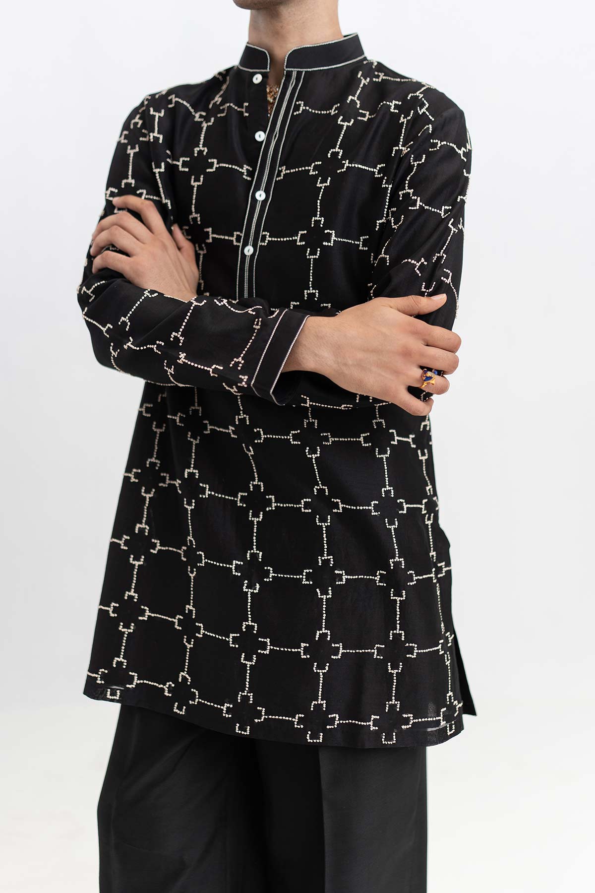 Chanderi Short Black Kurta Pant