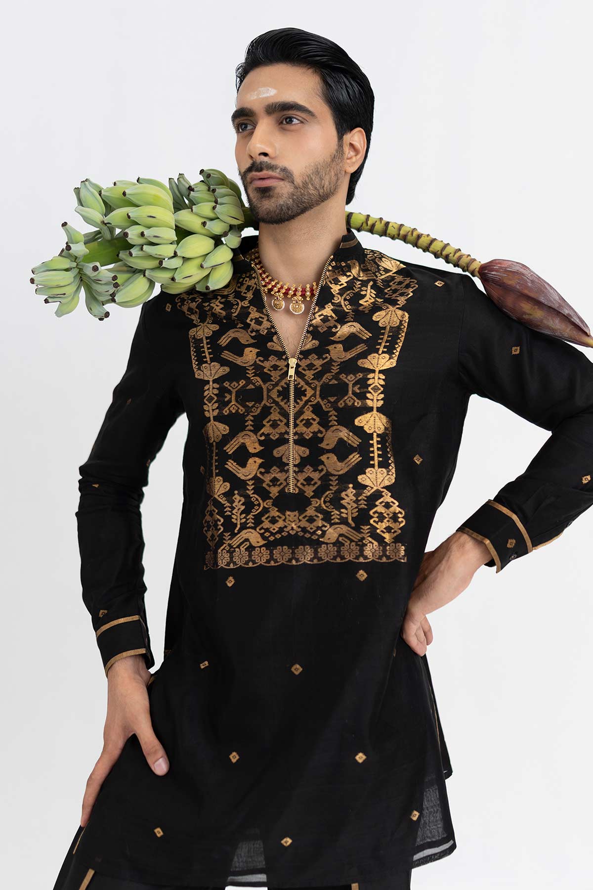 Black Chanderi Short Kurta Pant
