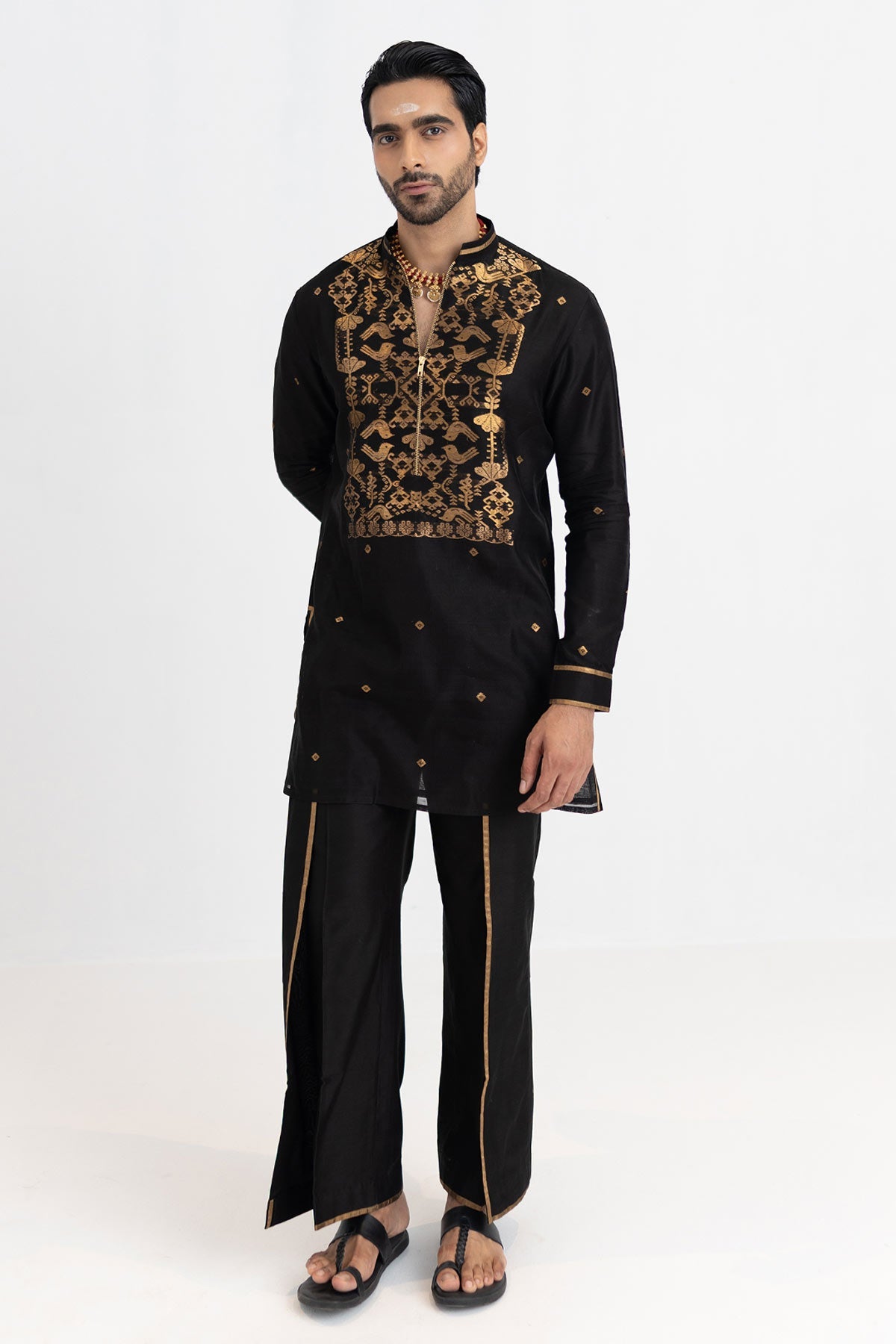 Buy Black Chanderi Short Kurta Pant for men by Ajiesh Oberoi online available at scrollnshops