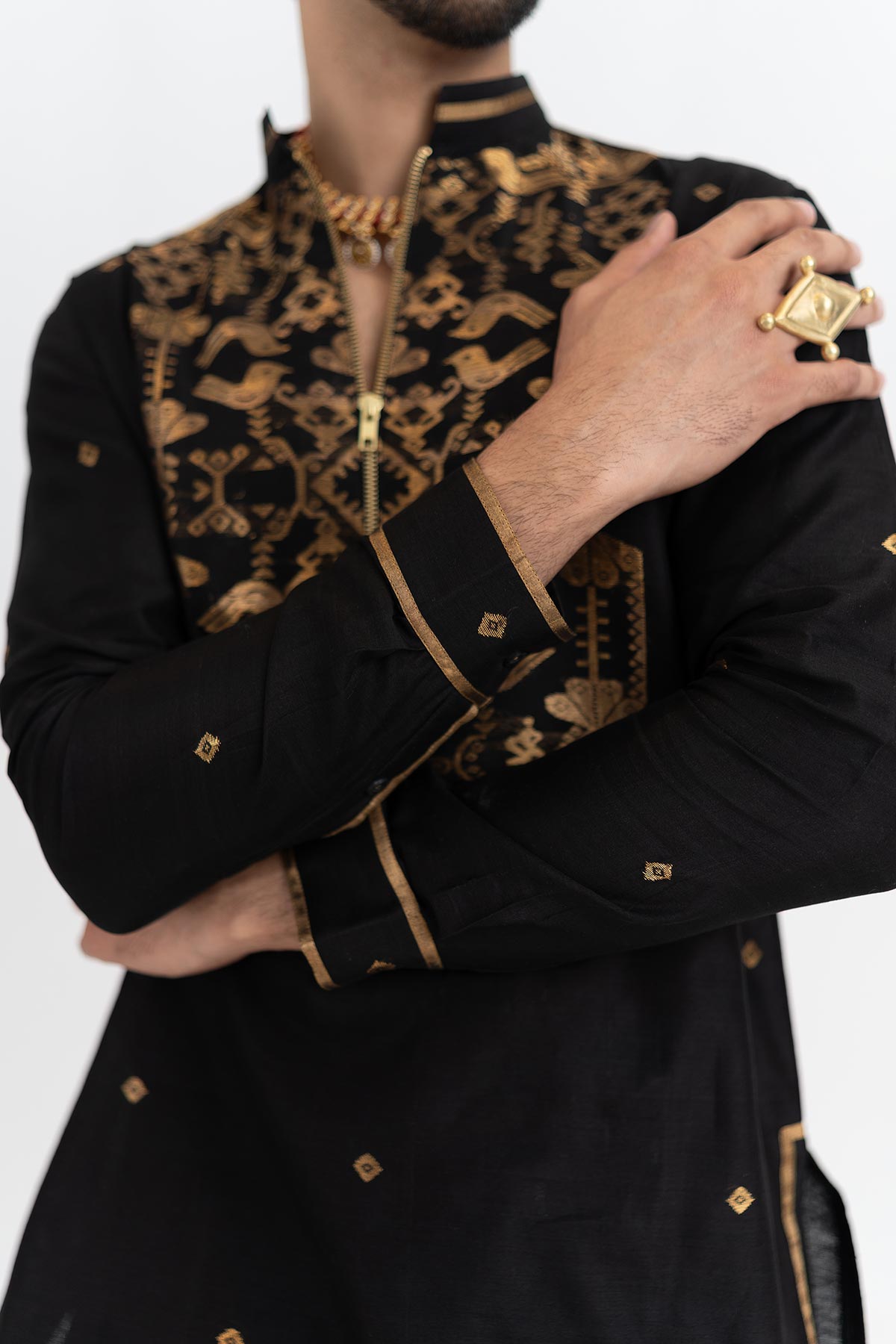 Black Chanderi Short Kurta Pant